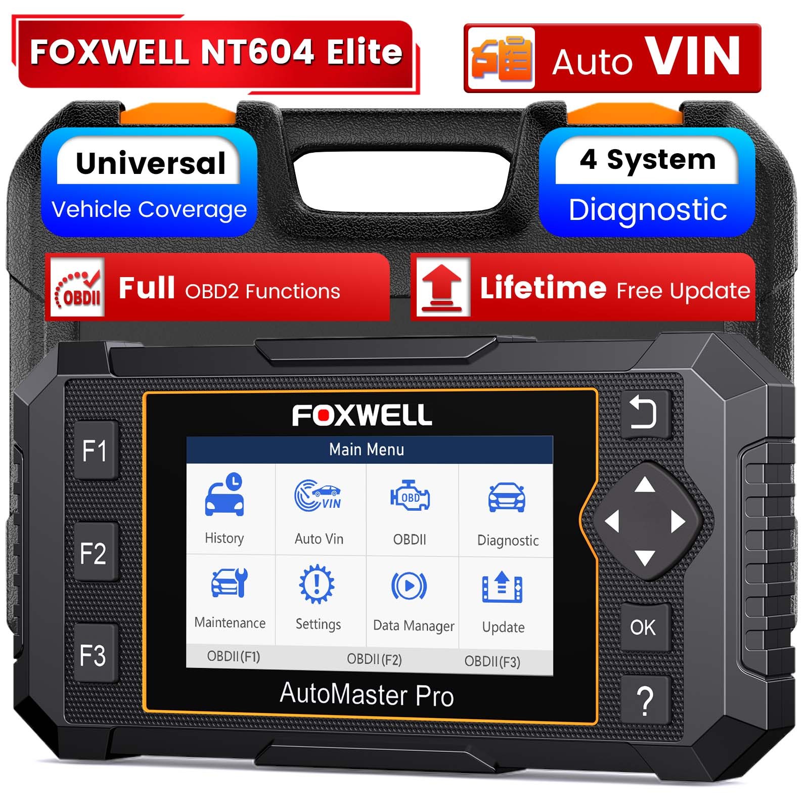 FOXWELL NT604 Elite OBD2 Scanner Car Engine Transmission ABS SRS Code Reader