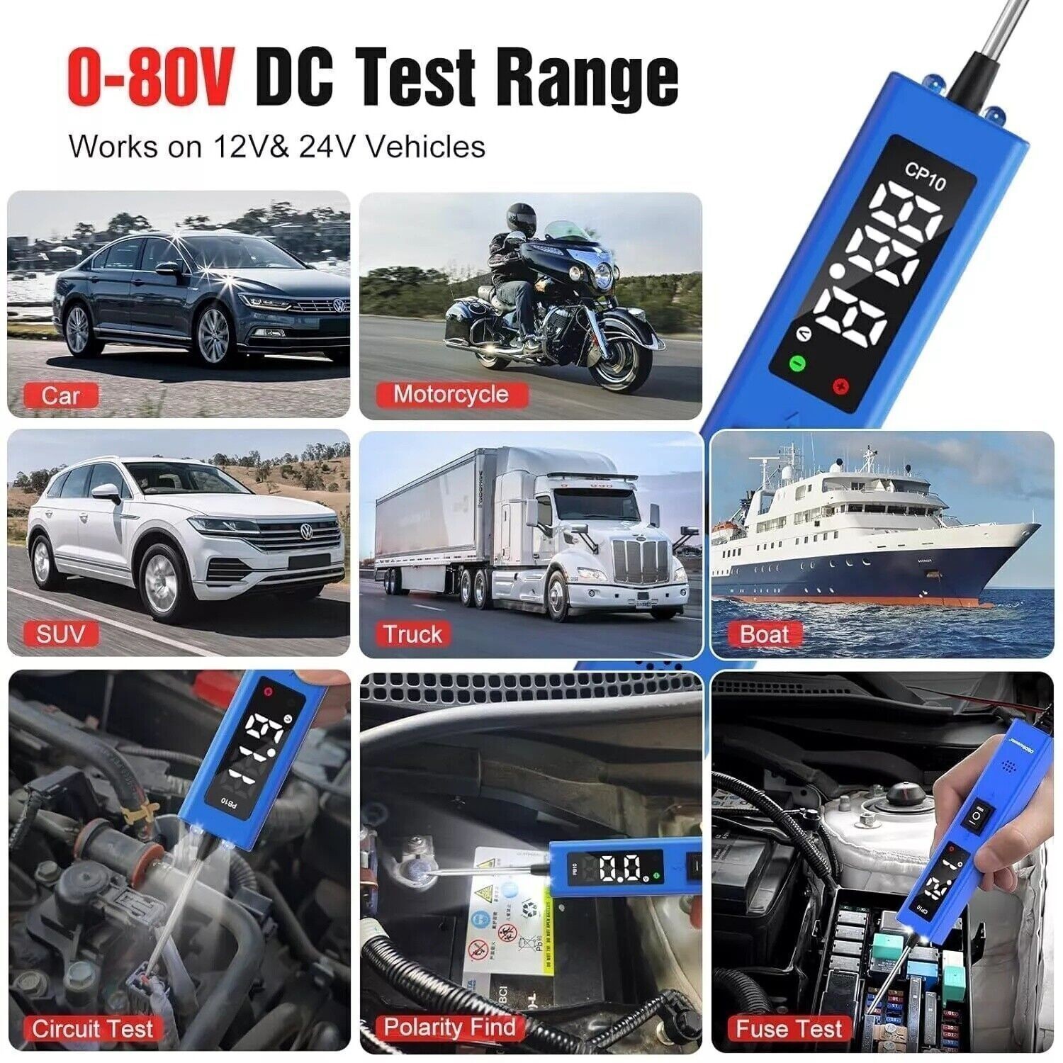 Probador De Circuitos Corriente Electrica DC Voltaje Automotriz 12-24V Con Luz