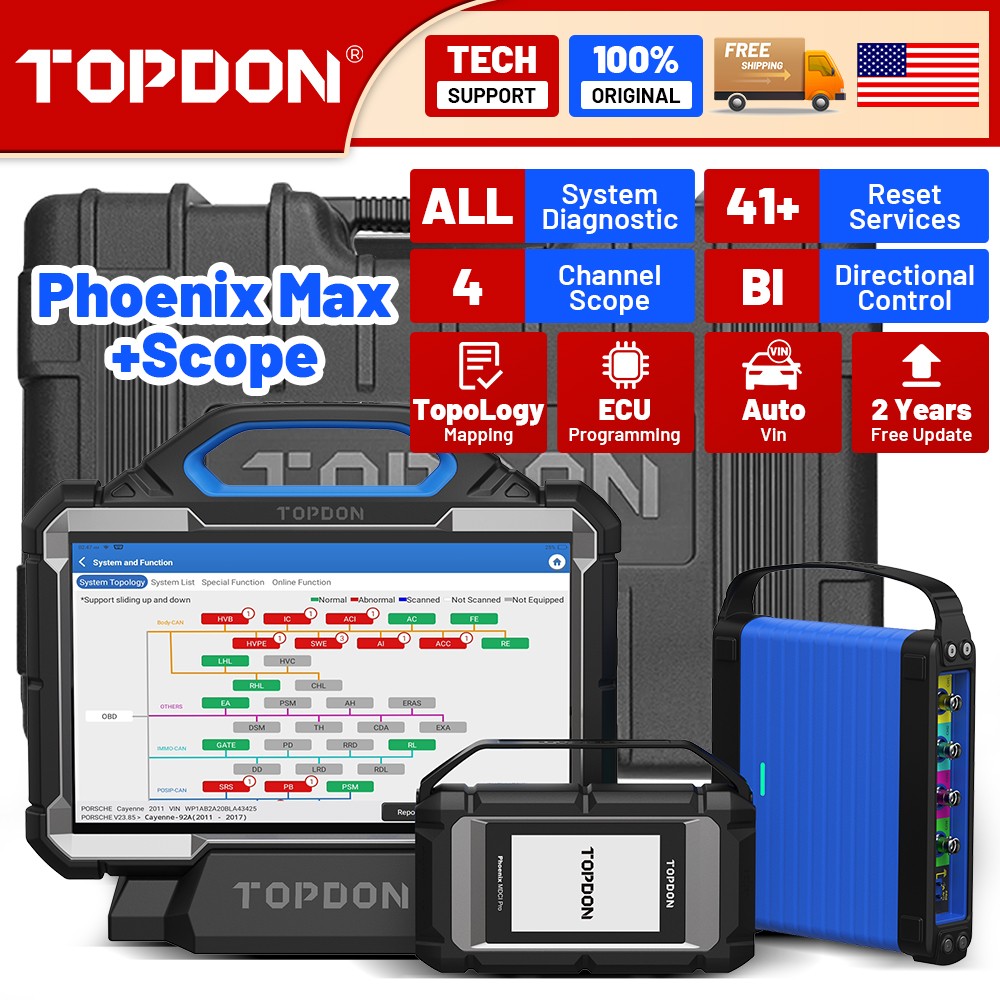 TOPDON Phoenix Max 13.3″ Tablet Diagnostic Scanner 4-Channel Scope Online Coding