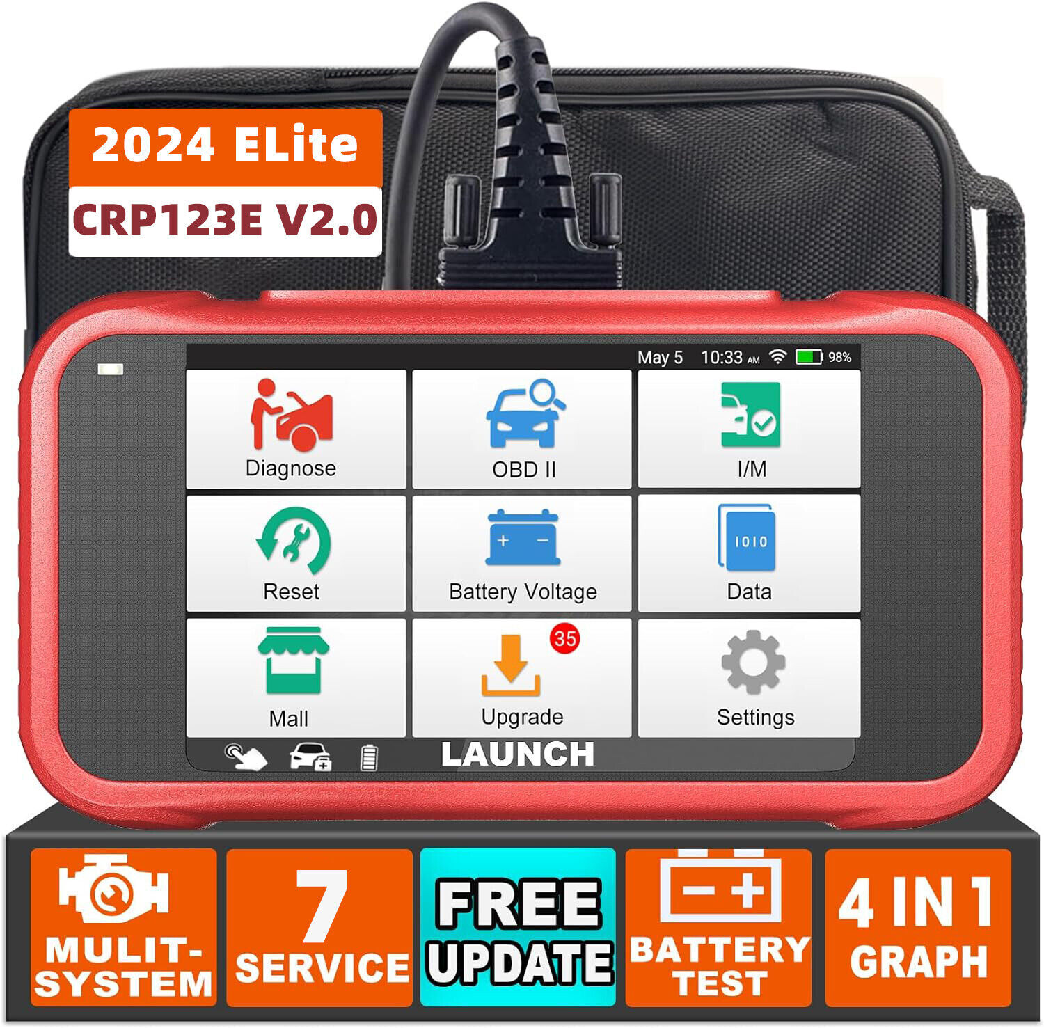 LAUNCH CRP123E V2.0 Elite Car OBD2 Scanner Code Reader ABS SRS Diagnostic Tool