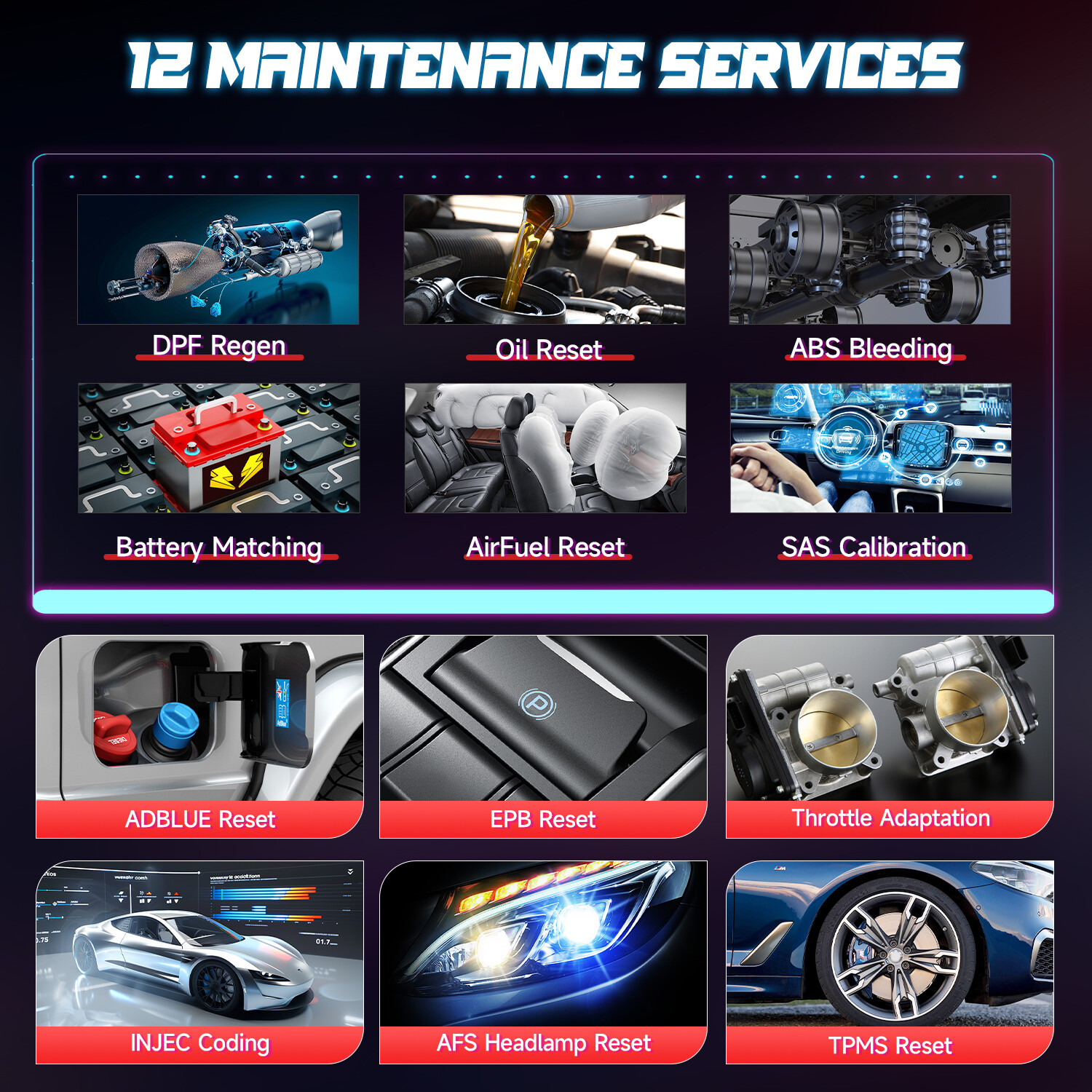 Launch OBD2 ABS SRS AT Engine Systems Auto VIN Diagnostic Scanner Tool 12 Reset