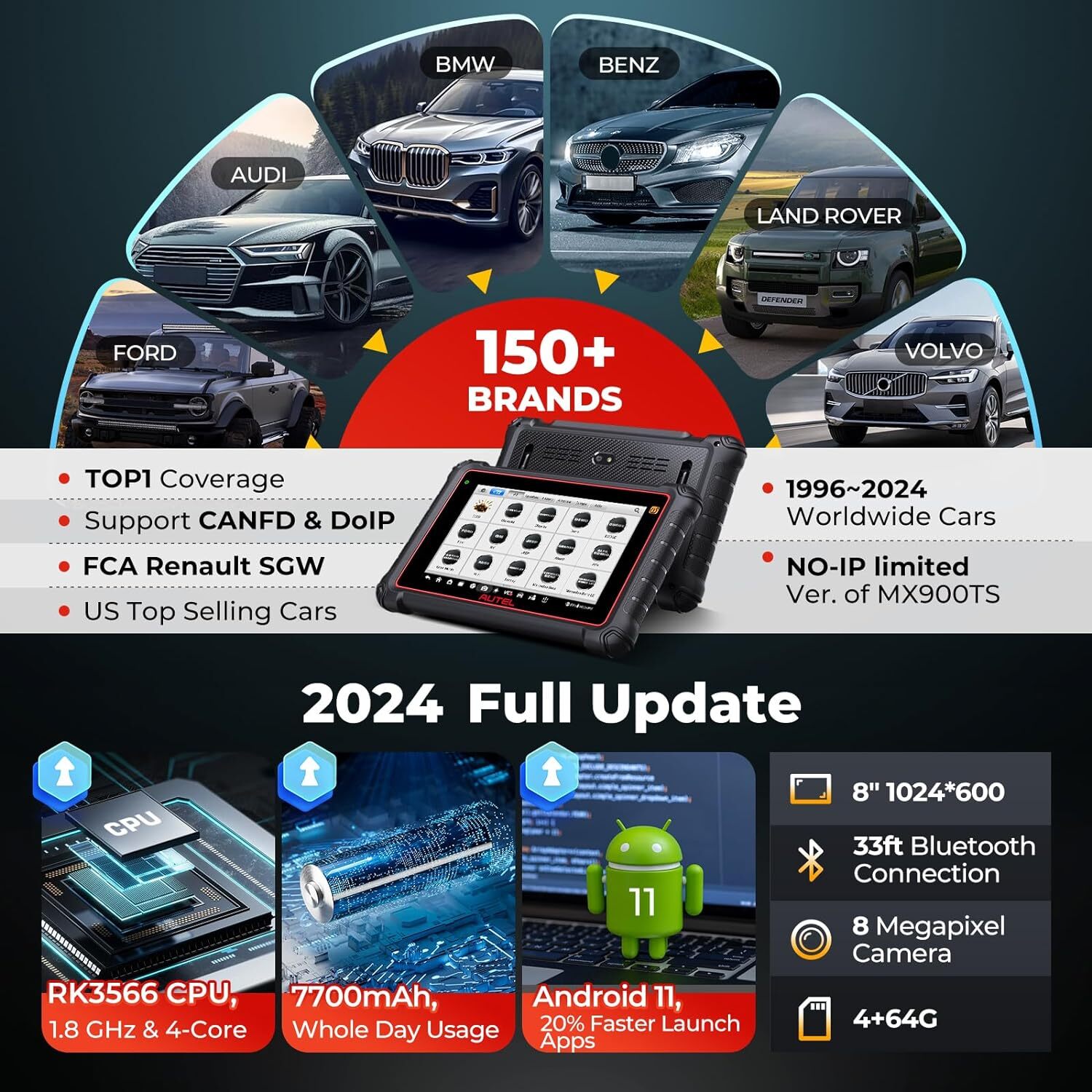 2024 Autel Maxicom MK900-TS TPMS All System Diagnostic Scanner Tool Android 11.0