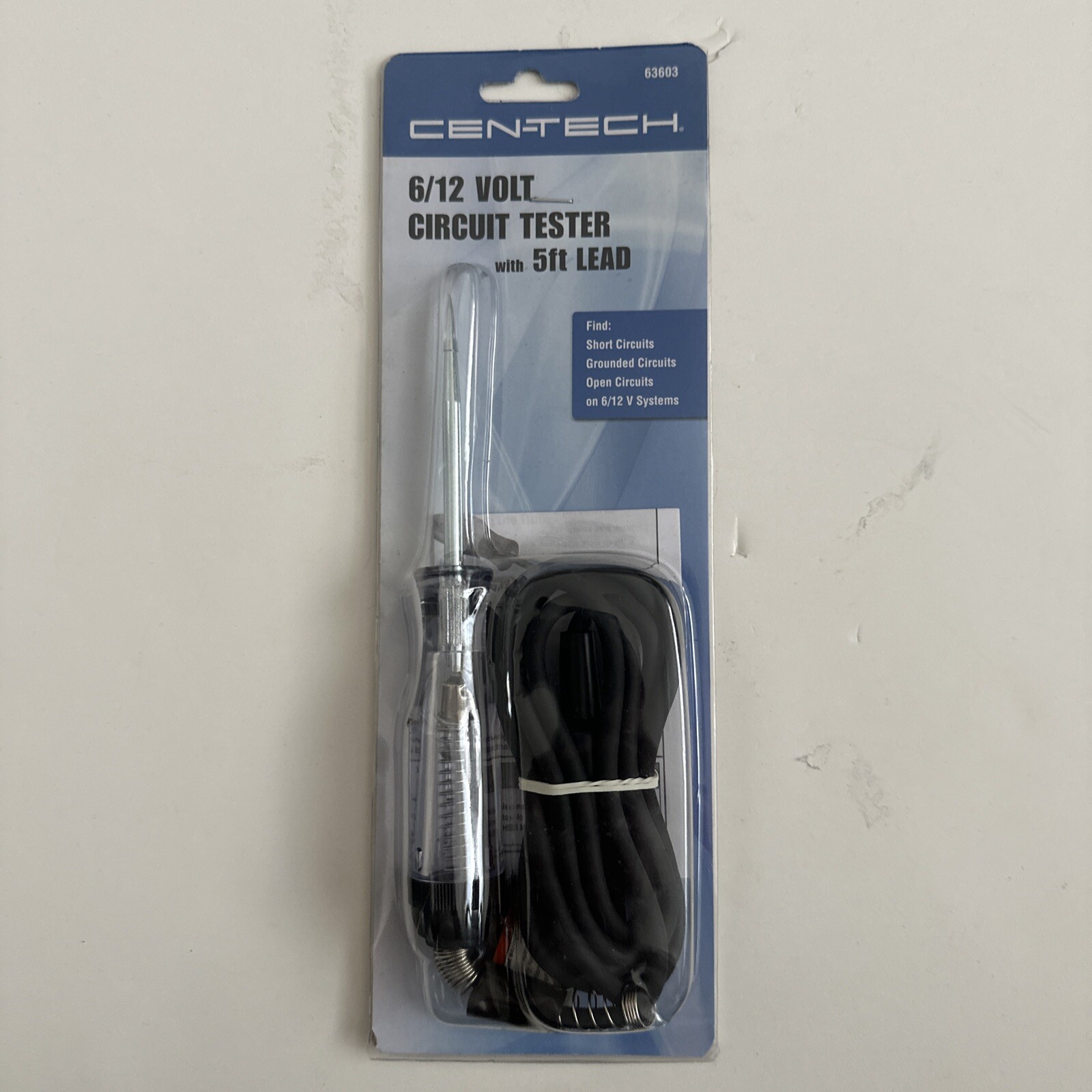 NEW-Cen-Tech 6/12 Volt Circuit Tester with 5Ft Long Thick Lead, Sturdy Connector