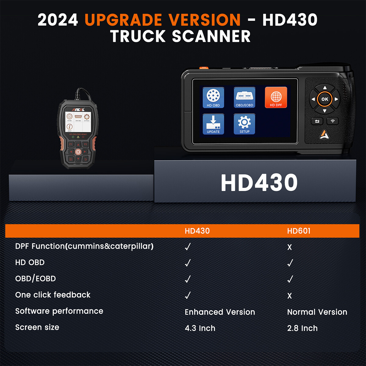 ANCEL HD430 Heavy Duty Truck OBD Scanner Diesel Diagnostic Tool DPF Regeneration