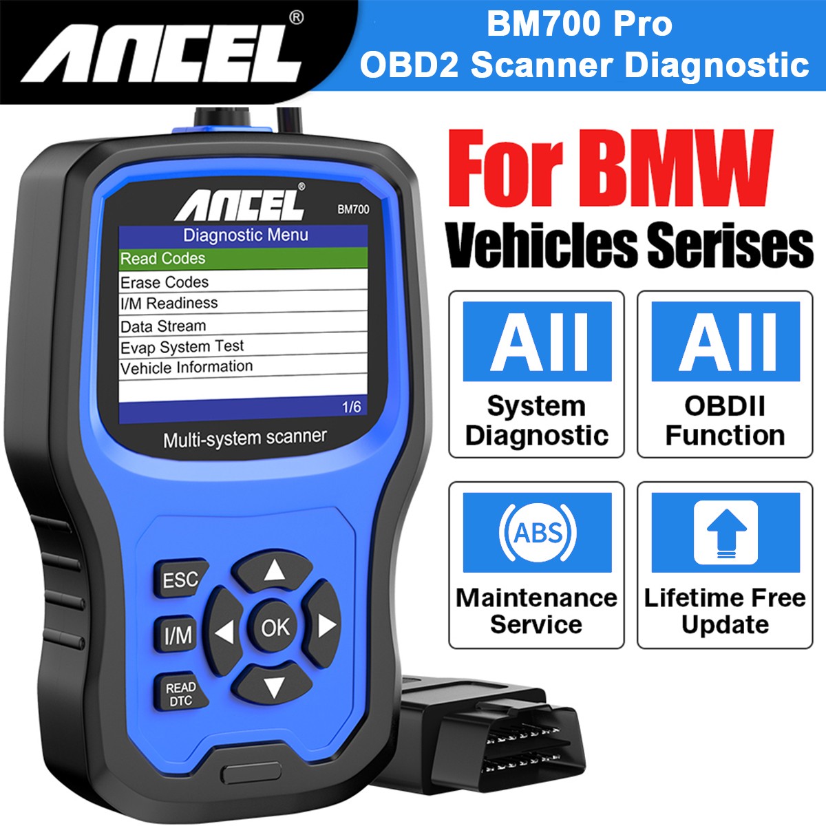 ANCEL BM700 Fit for BMW Scanner Battery Registration Code Reader ABS Diagnostic