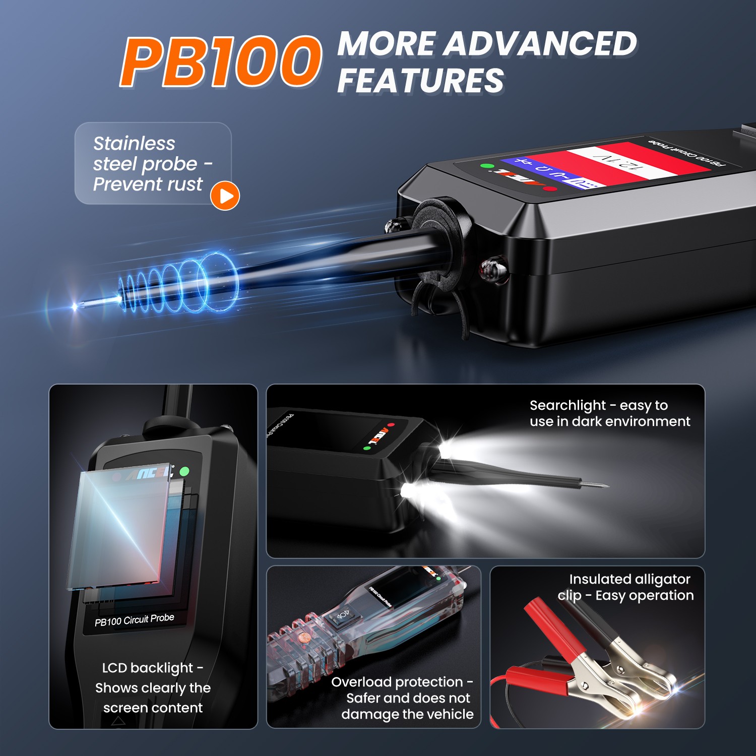 Ancel PB100 Circuit Tester Probe Electrical System Car Diagnostic Tool 12V 24V