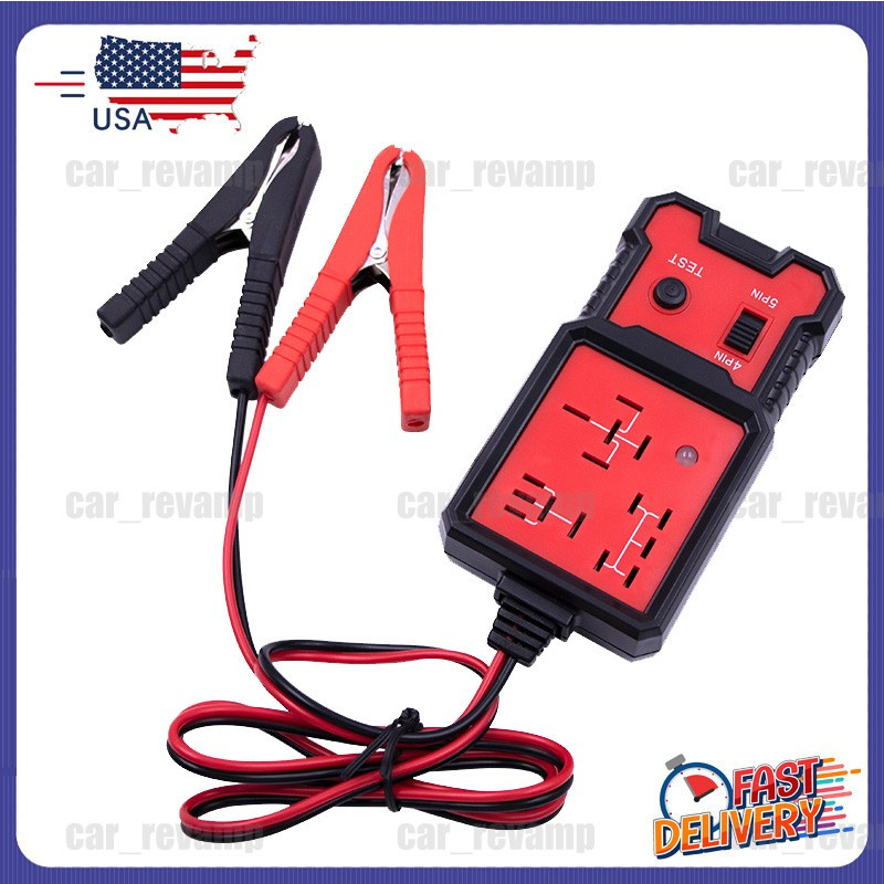 12V Relay Tester 4 & 5 Pin for Car-Professional w/ Battery Clips Auto Automotive