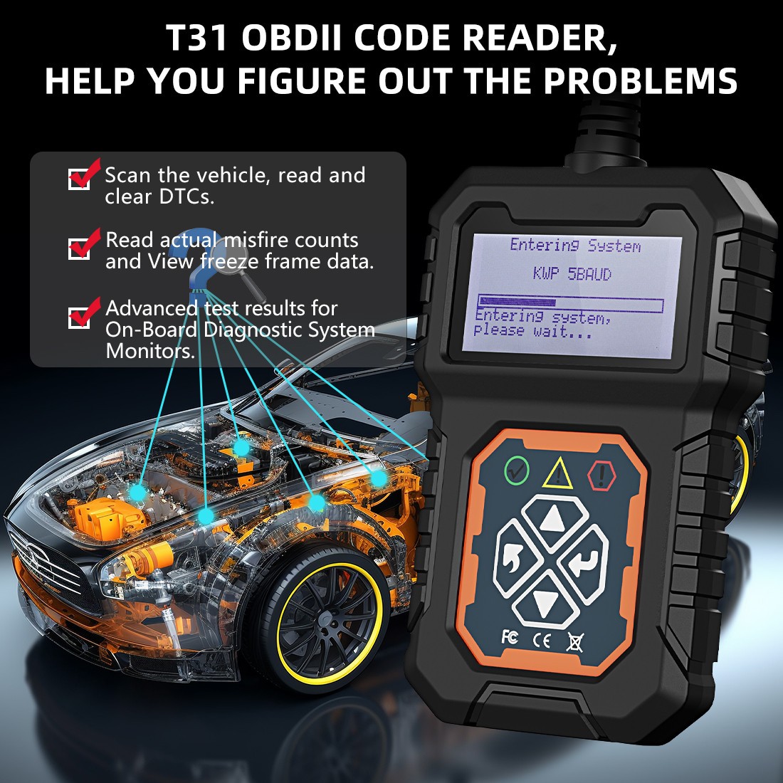 iKiKin T31 ELM327 Car Reader Tool Code Scanner OBD2 EOBD CAN Protocols Tool