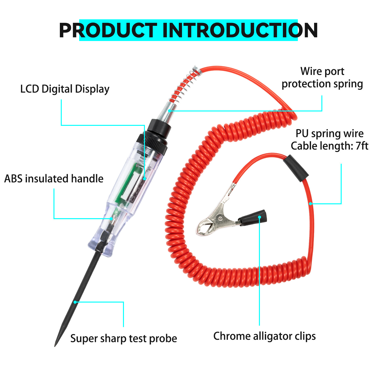Car Vehicle Electric Probe Circuit Tester 6-24V LED Digital Display Spring Wire