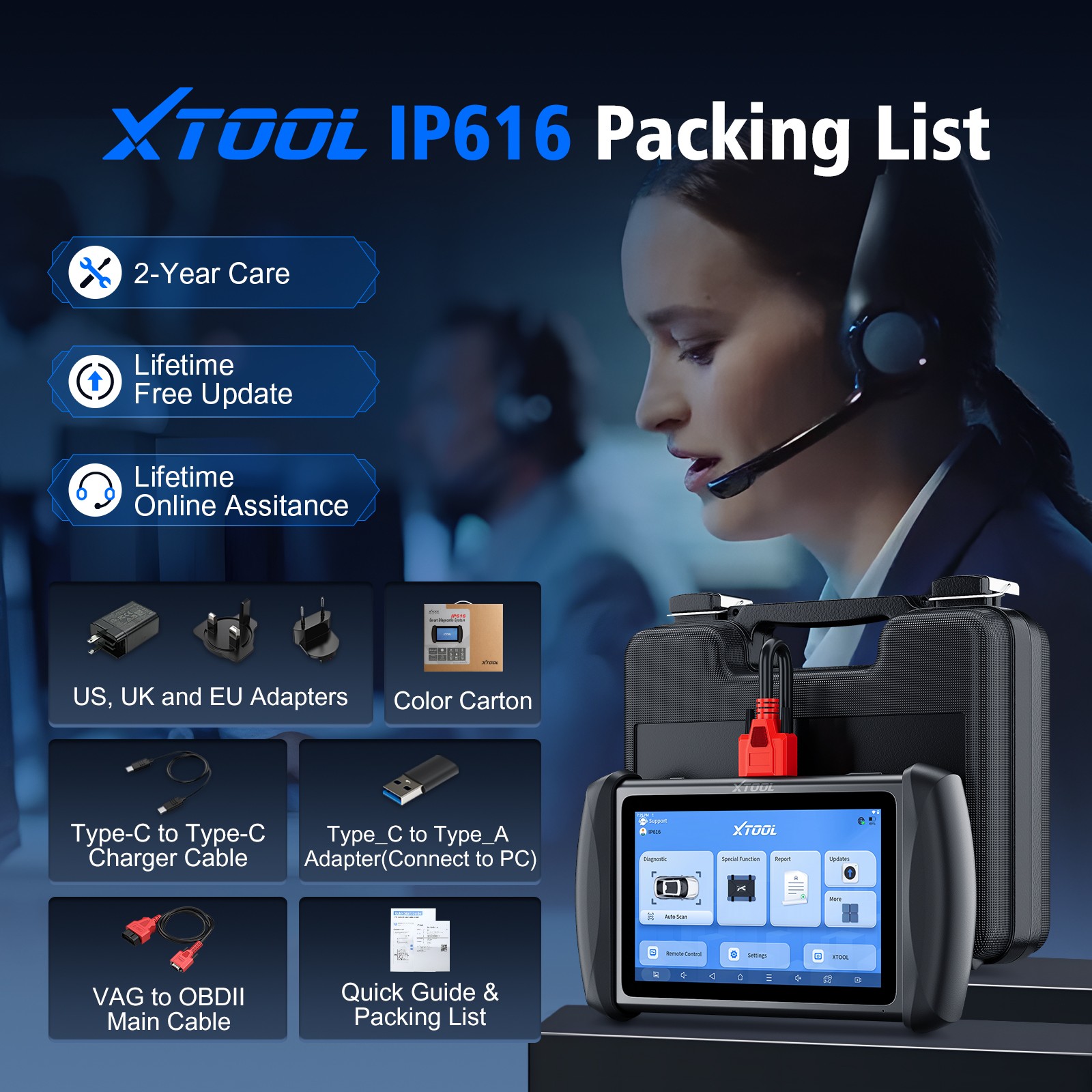 US Newest XTOOL IP616 V2.0 Auto Diagnostic Tool OBD2 Scanner All System ECU keys