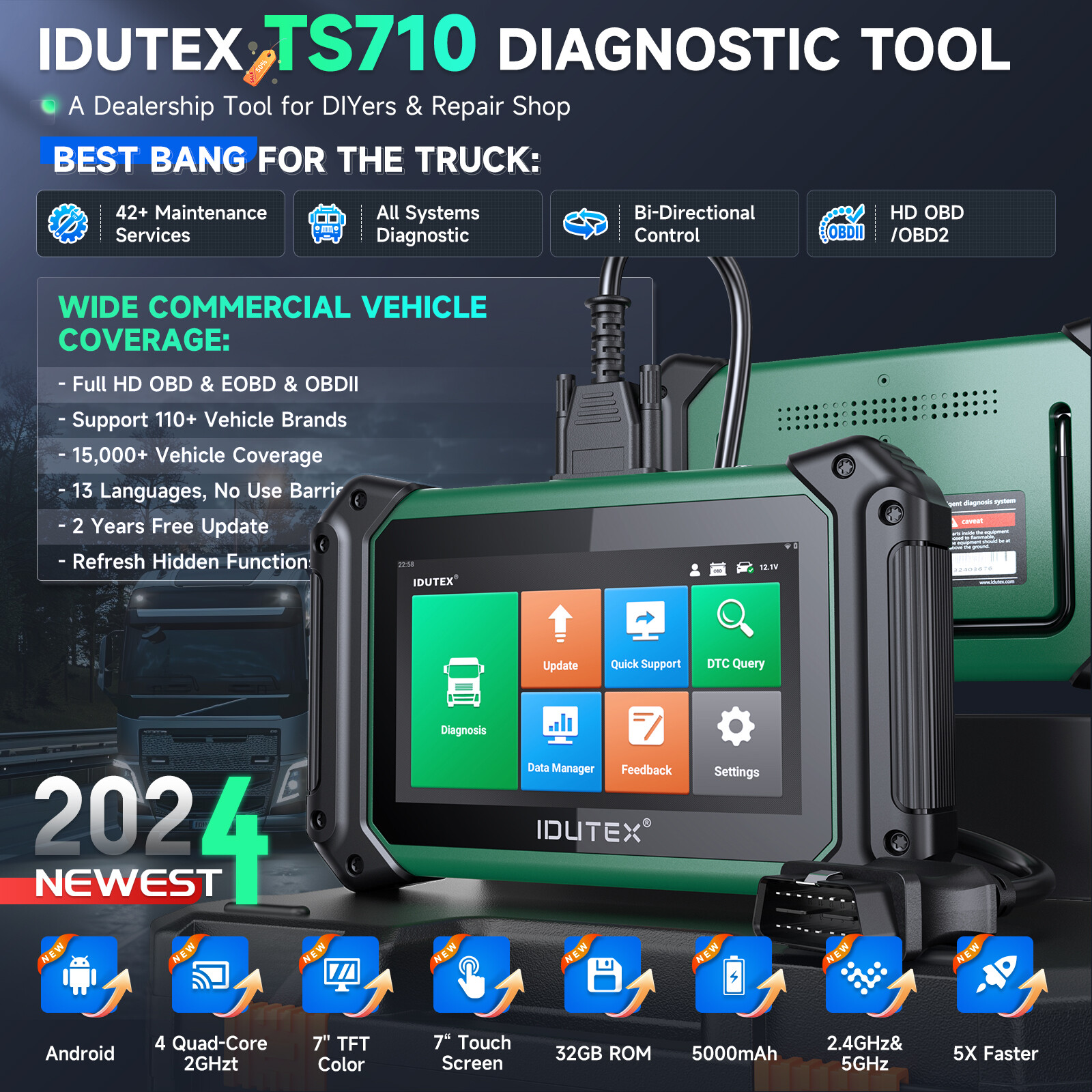 IDUTEX TS710 Heavy Duty Truck Diesel Diagnostic Scanner DPF Regen Actuation Test