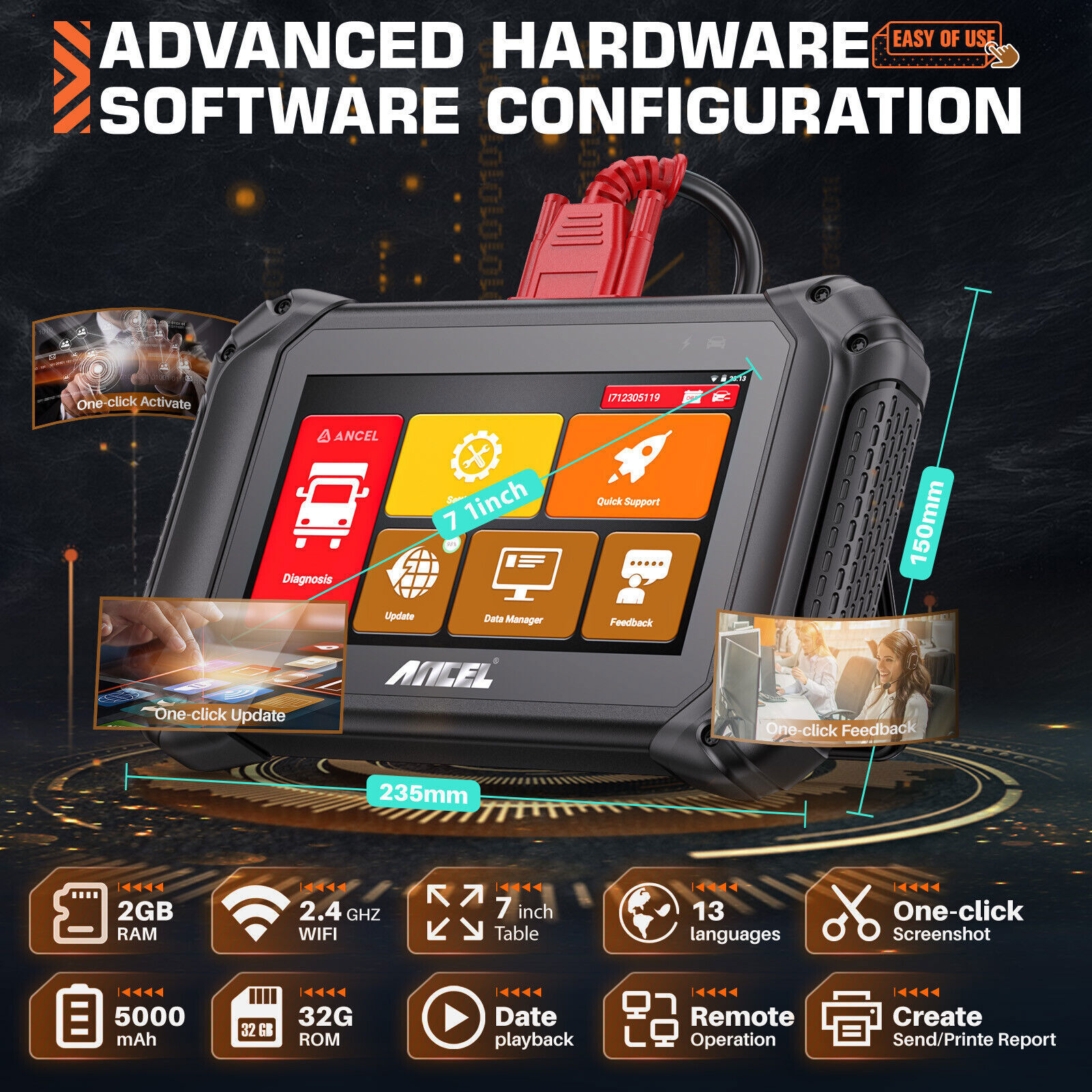 ANCEL V5 HD Heavy Duty Truck Code Reader Full System Diagnostic for Semi Truck