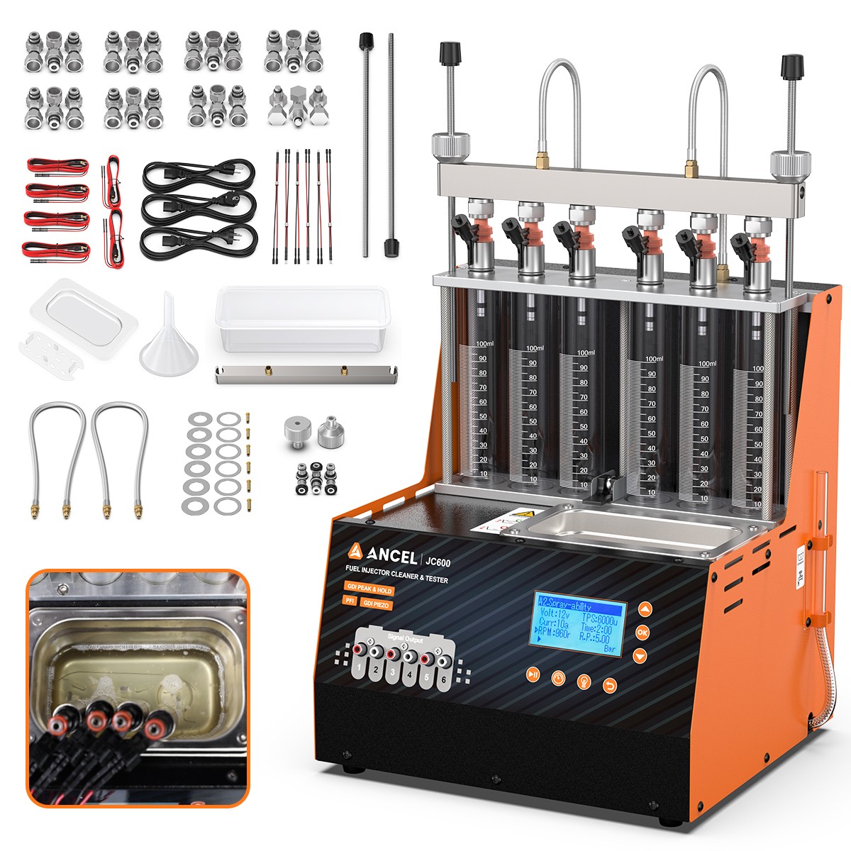 ANCEL JC600 GDI Piezo Fuel Injector Cleaner Tester Ultrasonic Cleaning Machine