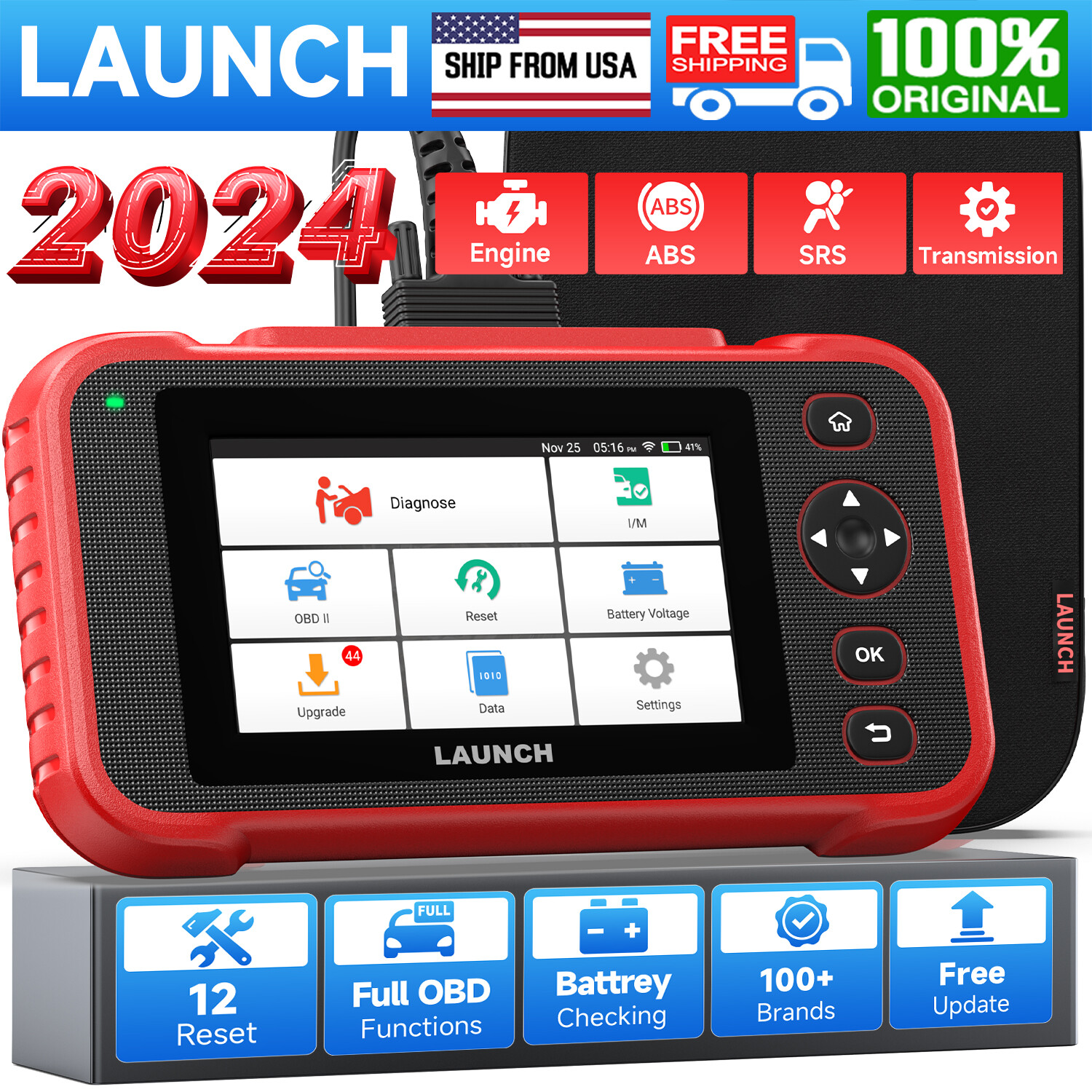 Launch OBD2 ABS SRS AT Engine Systems Auto VIN Diagnostic Scanner Tool 12 Reset