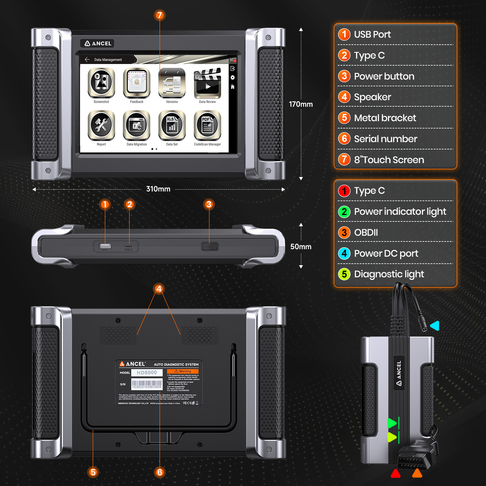ANCEL HD8000 OBD Diagnostic Tool Scanner DPF Regen All System Scan Actuator Test