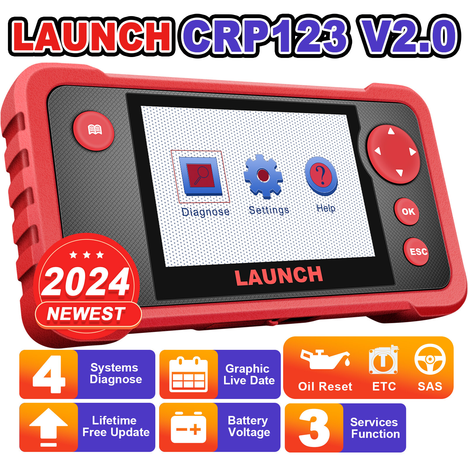2024 Launch CRP123 V2.0 Car OBD2 Scanner Code Reader 4 Systems Diagnostic Tool