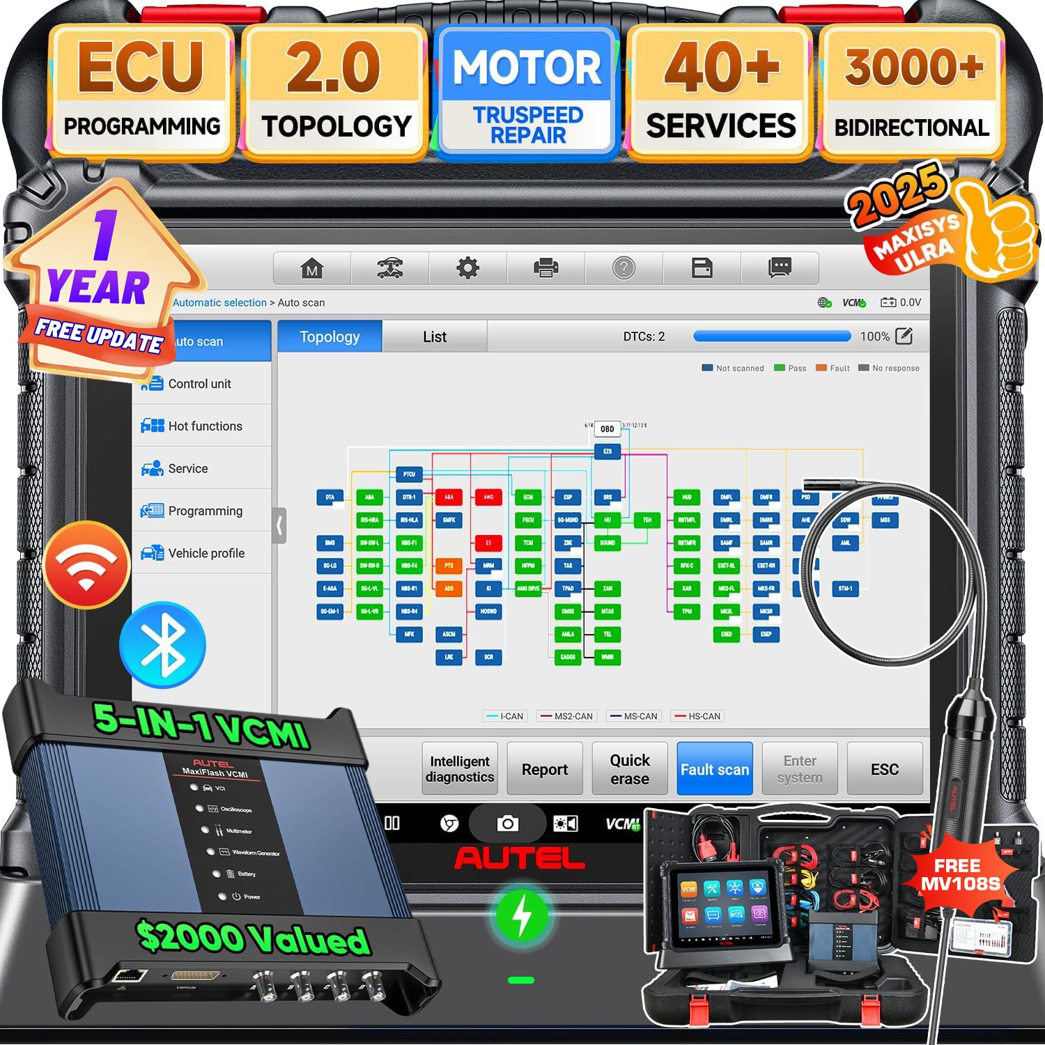 Autel MaxiSys Ultra Diagnostic Scanner 5in1 VCMI Programming Coding Topology 2.0