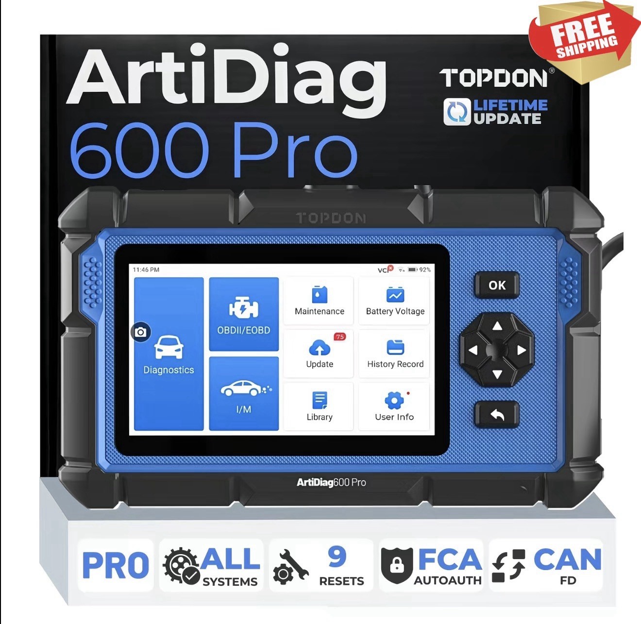 2026 TOPDON AD600Pro OBD2 Scanner – All System Car Diagnostic Tool + Free Update