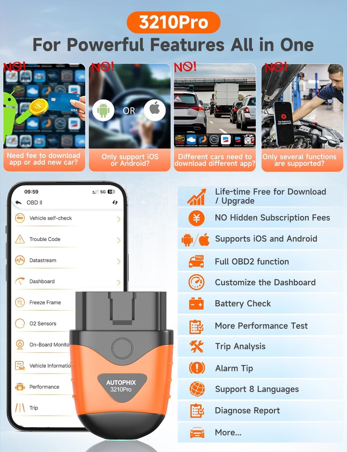 Bluetooth OBD2 Scanner For Iphone Android ABS SRS AT ECM Diagnostic Code Reader
