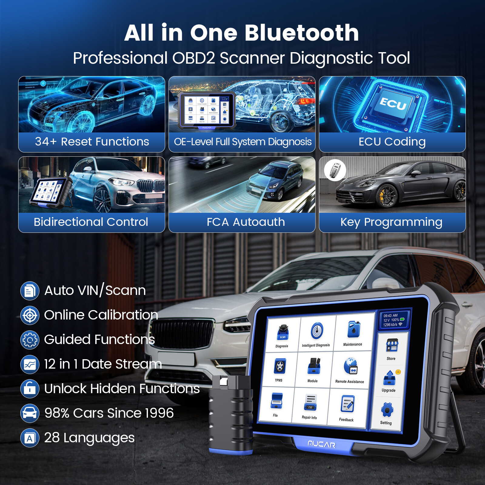 MUCAR VO8 OBD2 Scanner Bidirectional E.CU Coding Auto Diagnostic34+Service USA