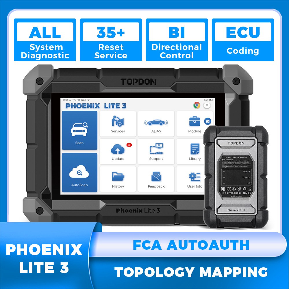 2026 TOPDON Phoenix Lite 3 Fixed Car Diagnostic Scanner Bidirectional ECU Coding