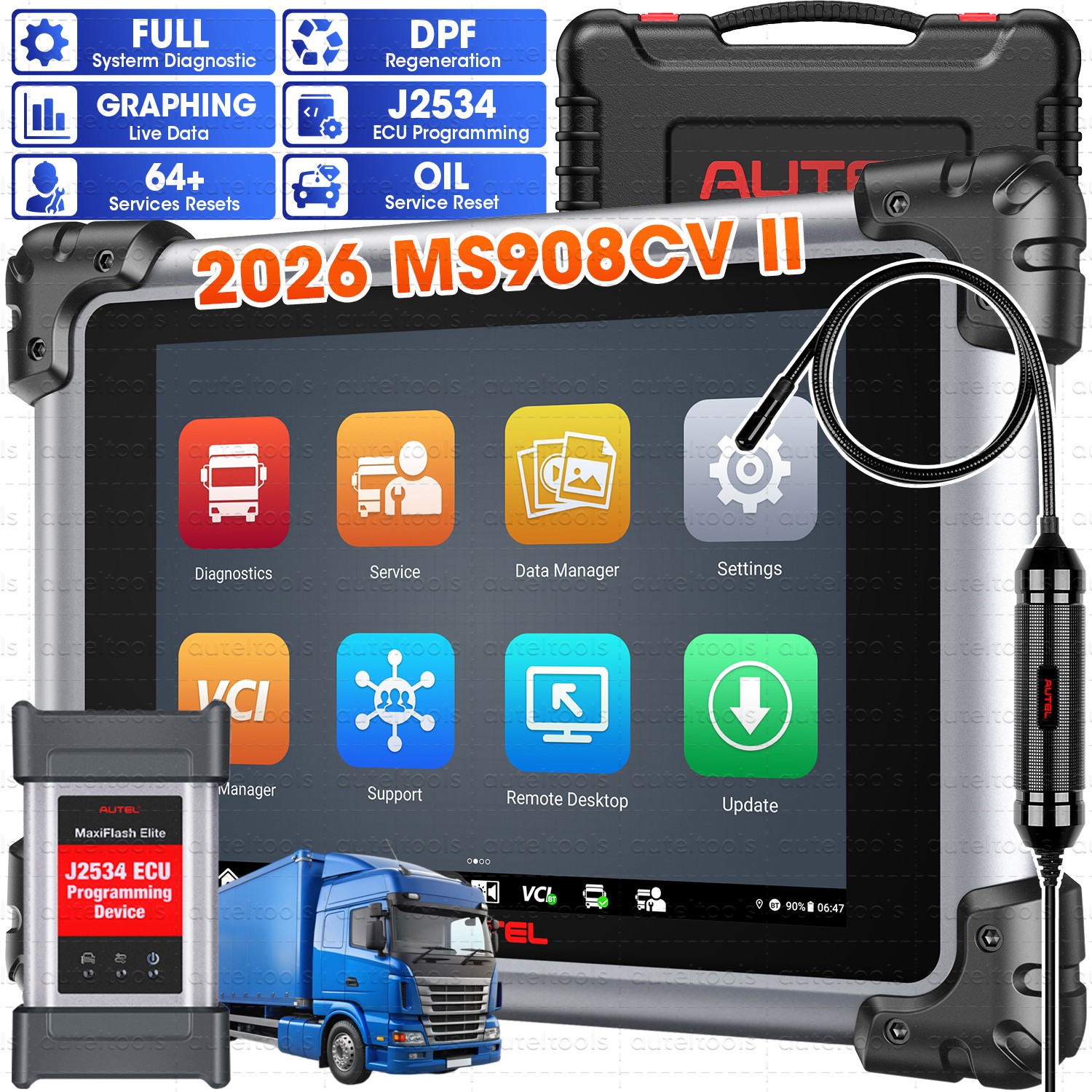 Autel MaxiSYS MS908CV II J2534 Programming Heavy Duty Truck Diagnostic Scanner