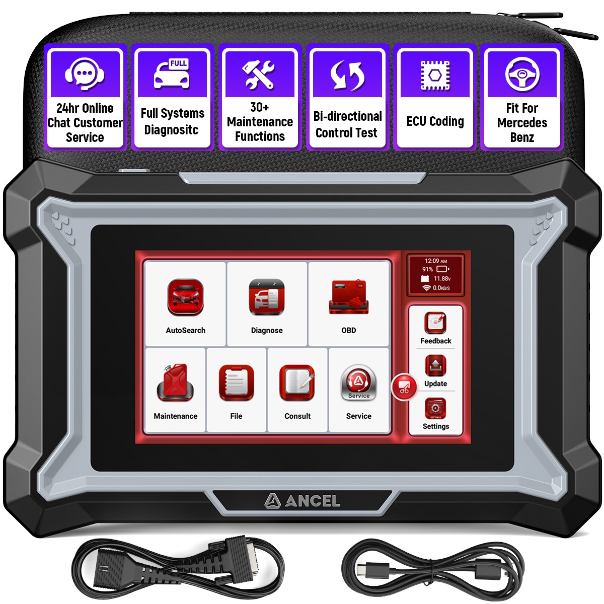 ANCEL DS160 for Benz OBD2 Scaaner Tool ECU Active Test ABS EGR TPMS Oil Resets