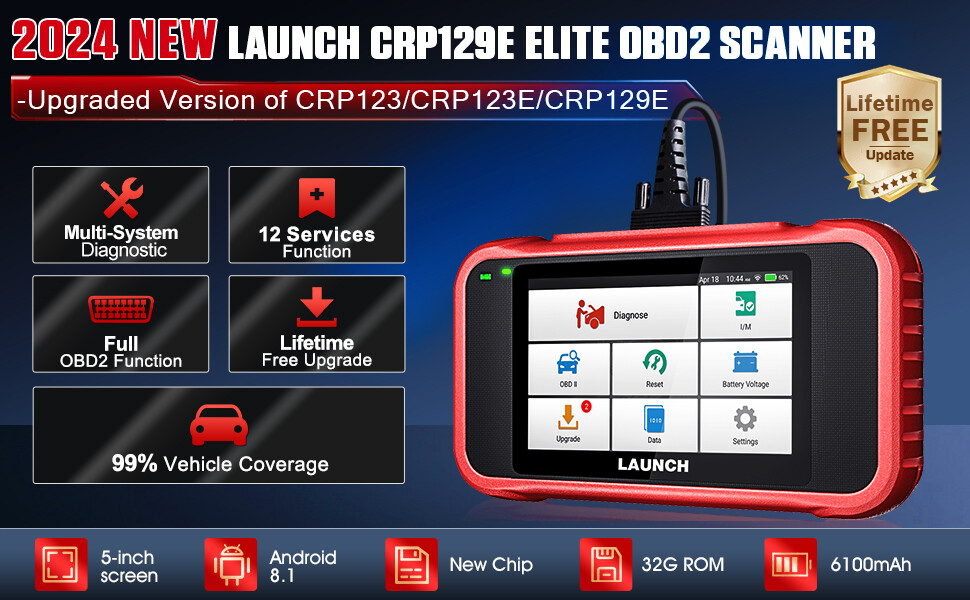 LAUNCH CRP129E V2.0 OBD2 Scanner Engine ABS SRS Code Reader Car Diagnostic Tool