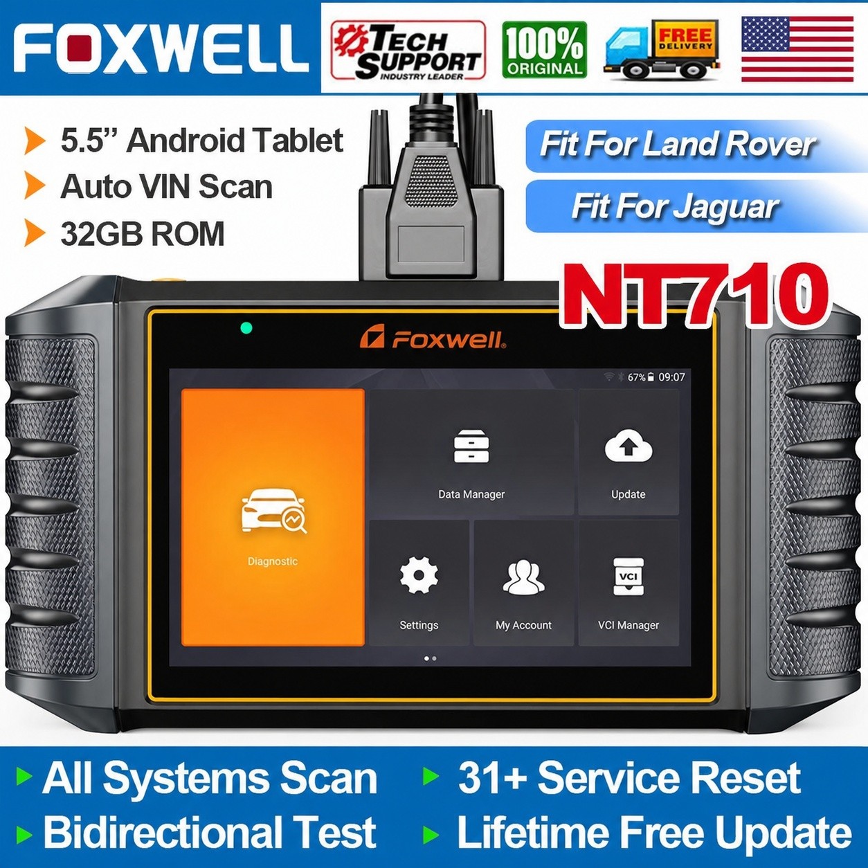FOXWELL NT710 For Jaguar Diagnostic Bidirectional OBD2 Scanner BMS ABS