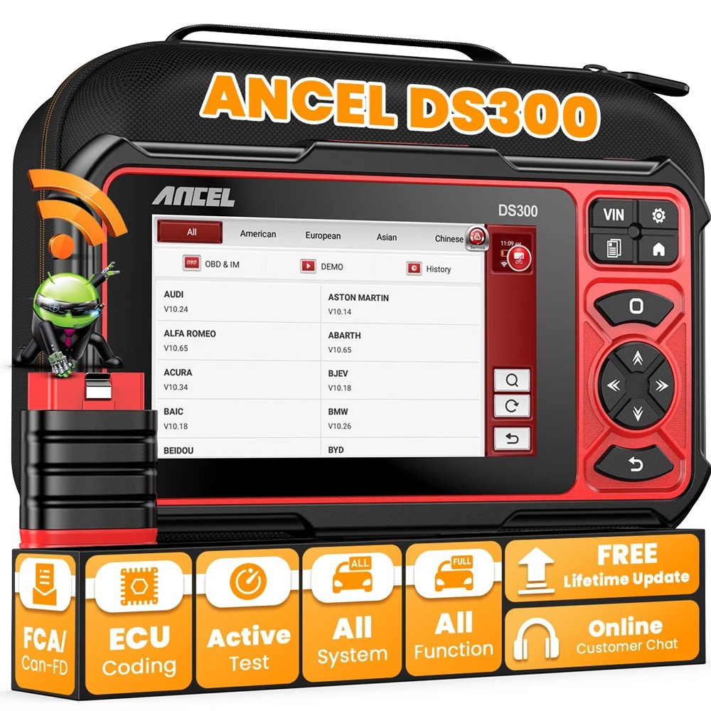 ANCEL DS300 Bi-directional Diagnostic Tool All System ECU Coding OBD2 Scanner
