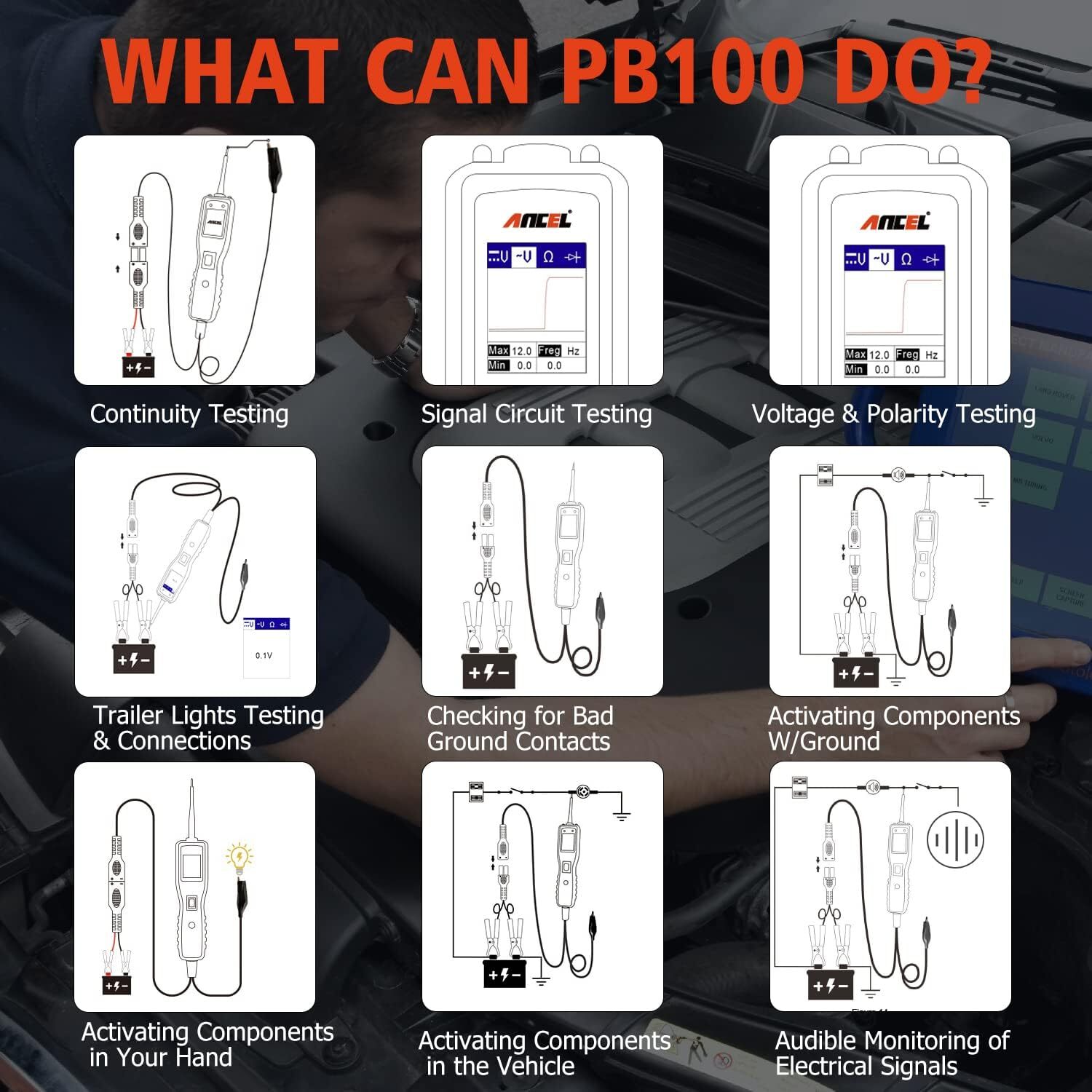 Ancel PB100 Power Scan Circuit Tester Electrical Power Probe 12V/24V Diagnostic