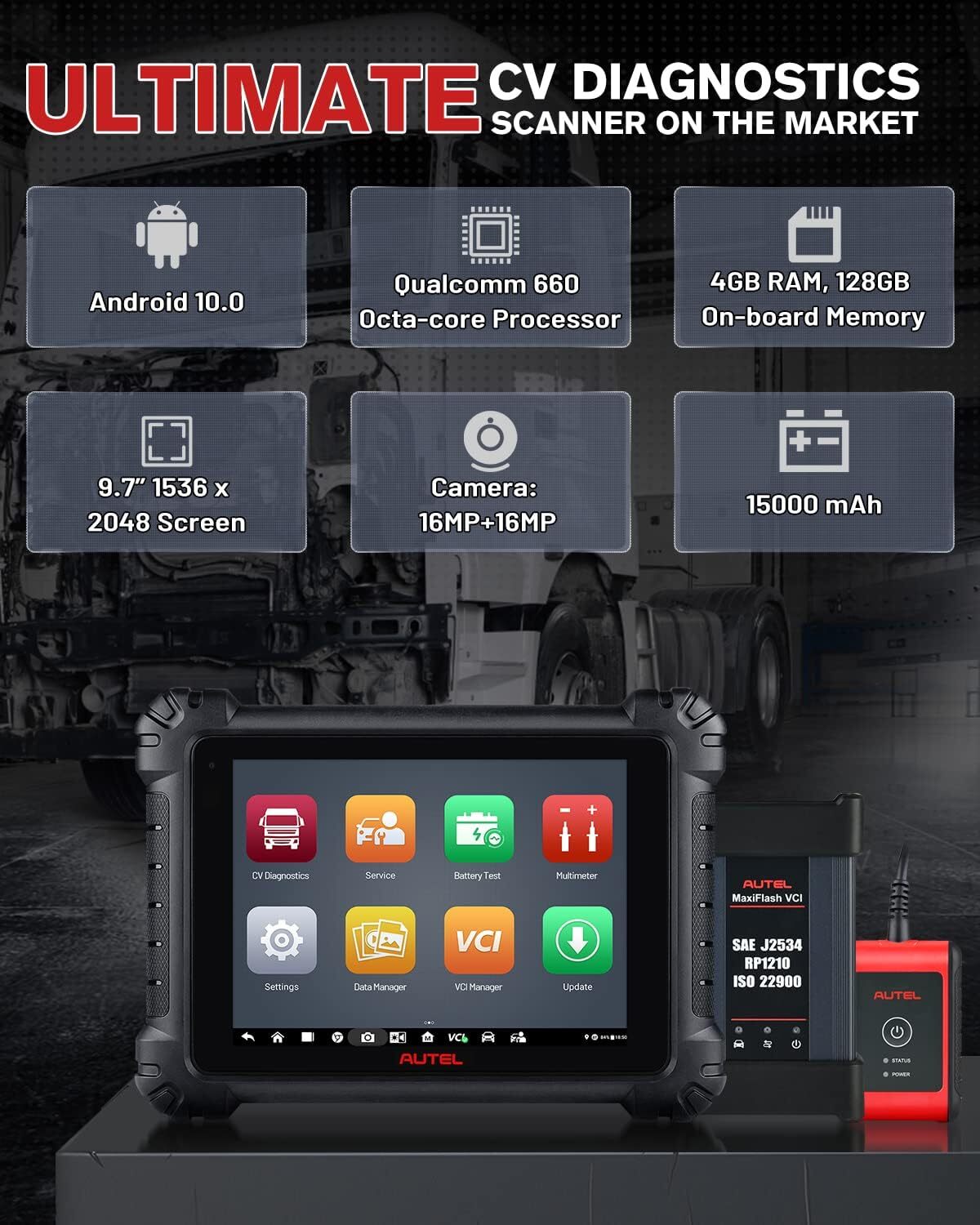 2024 Autel MaxiSYS MS909CV Upgraded MS908CV Heavy Duty Truck Diagnostic Program