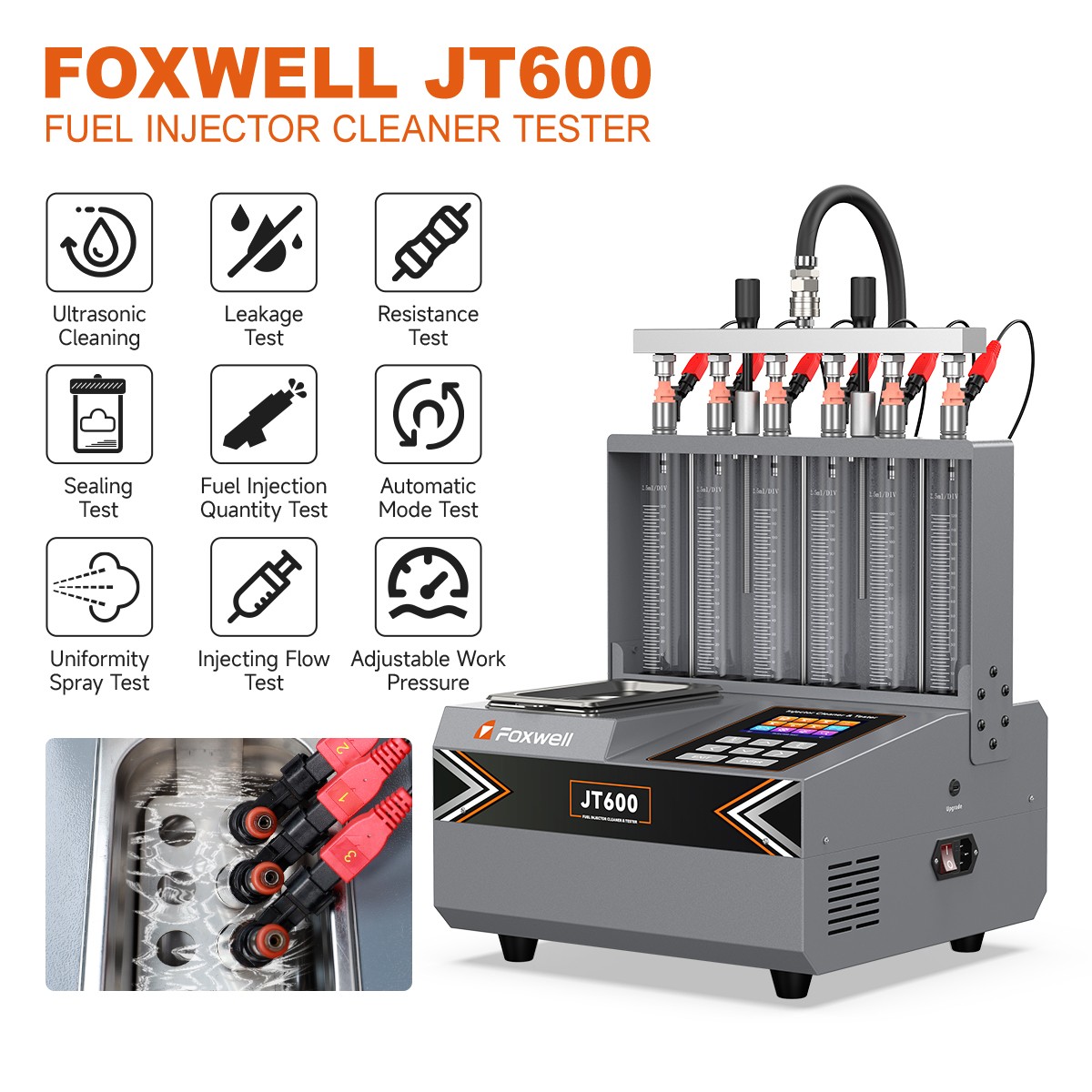 FOXWELL JT600 Piezo GDI EFI Fuel Injector Cleaner Tester Ultrasonic Machine