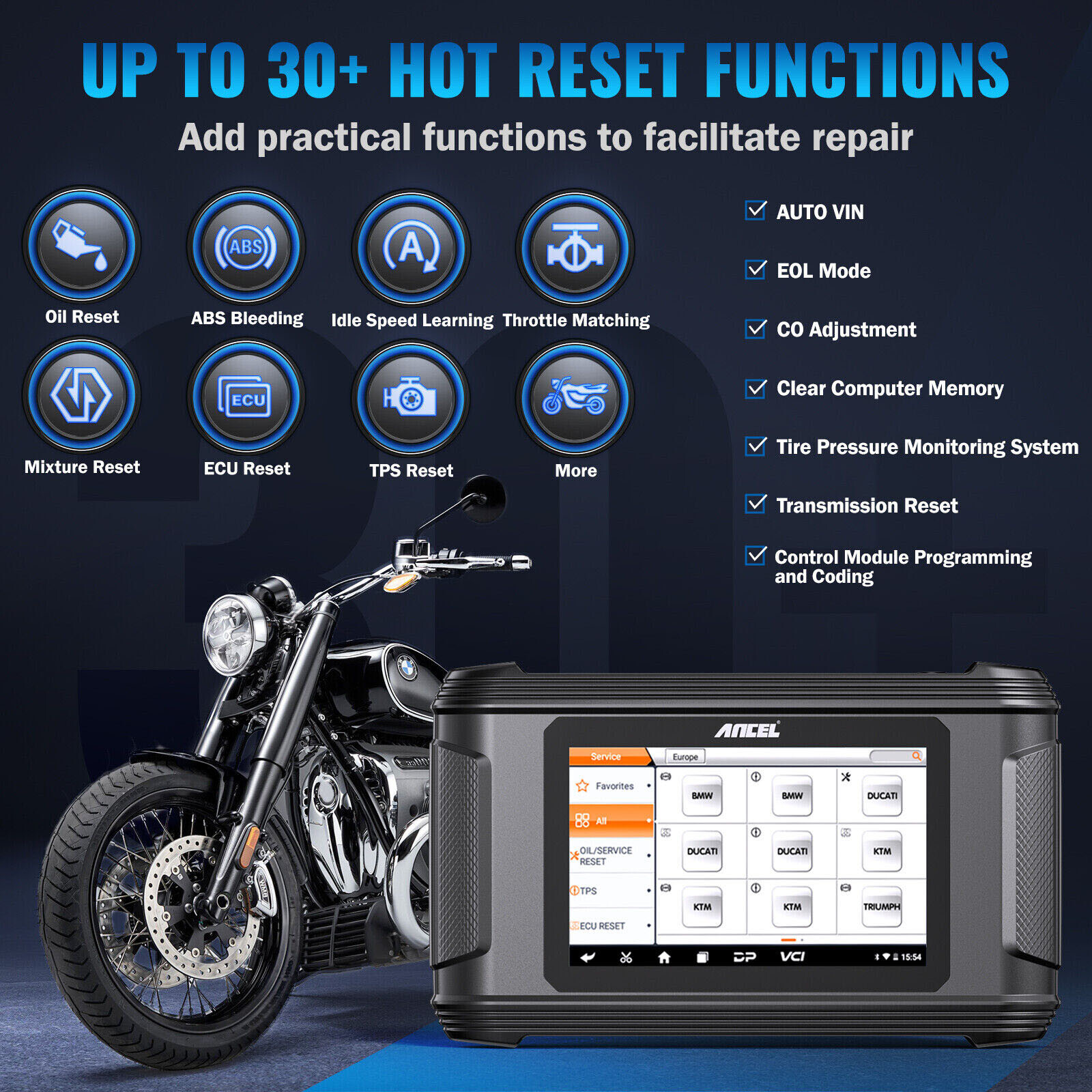 ANCEL MT500 PRO Motorcycle All Systems Diagnostic Scan Tool OBD2 Scanner Reader