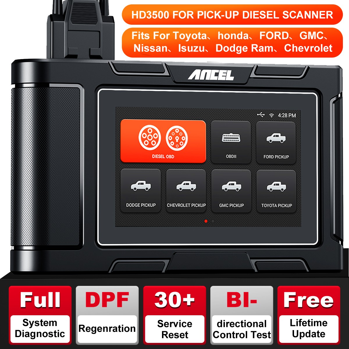 Heavy Duty Truck Scanner Code Reader Oil & DPF Regen Pickup OBD2 Diagnostic Tool