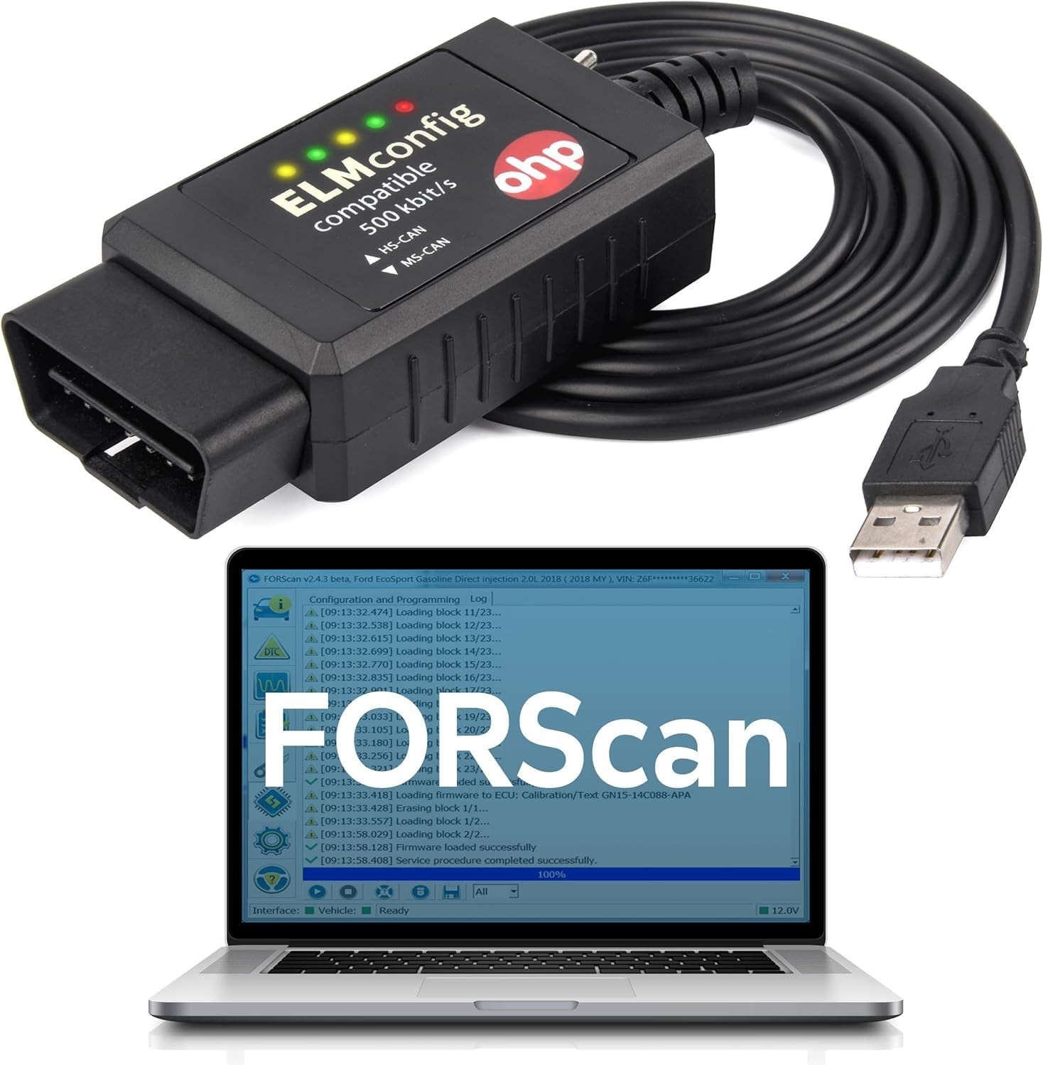 OHP FORScan ELM327-based OBD2 to USB Diagnostic Scan Tool with MS-Can/HS-Can…