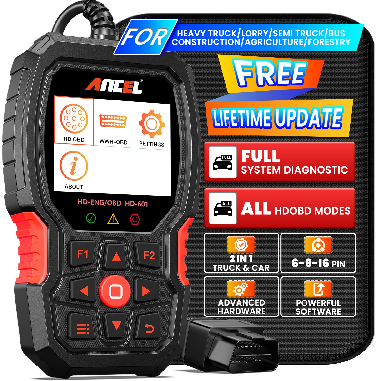 ANCEL HD601 Diesel Heavy Duty Truck Scanner Scan Tool OBD All System Diagnostic