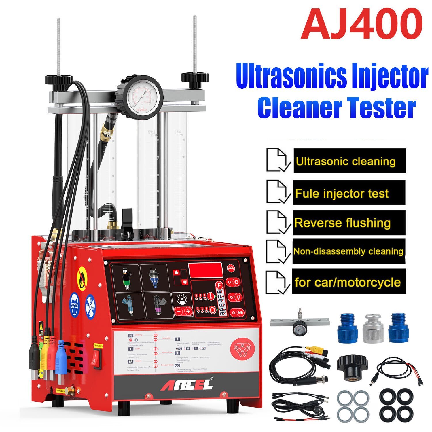 4-Cylinder AJ400 Ultrasonics Petrol Fuel Injector Cleaner Tester Diagnostic Tool