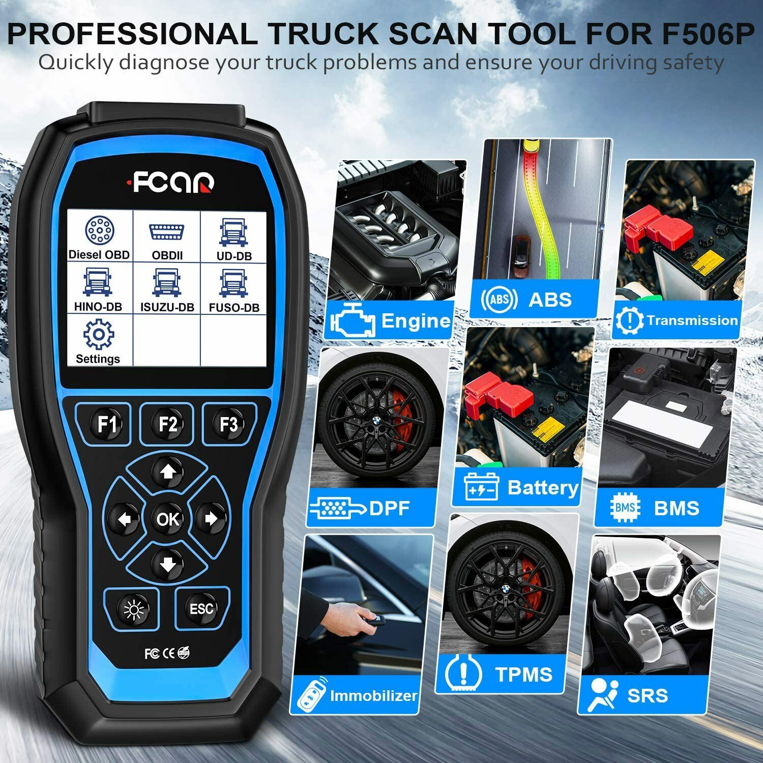 F506 PRO Heavy Duty Truck Code Reader Full-Systems OBD2 Scanner DPF Oil Reset