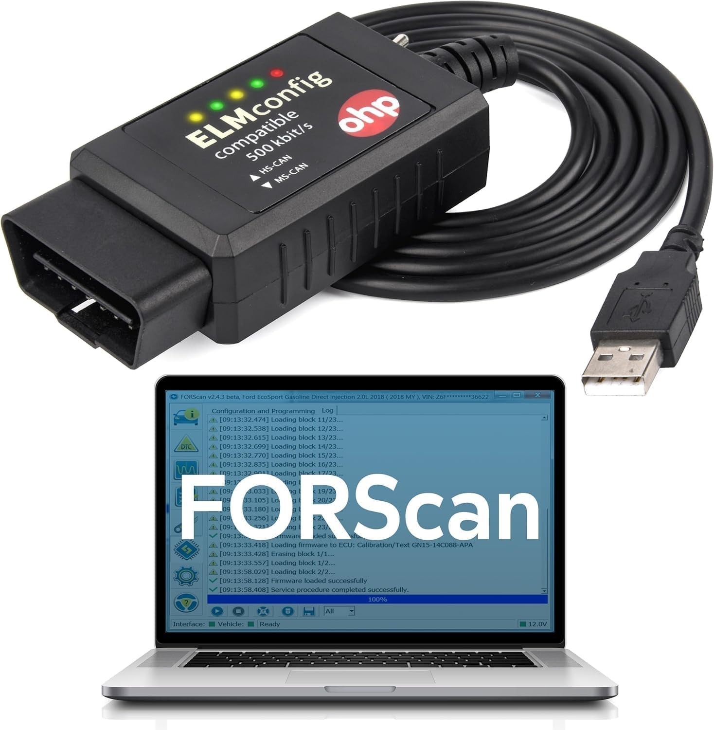 OHP FORScan ELM327-based OBD2 to USB Diagnostic Scan Tool with MS-Can/HS-Can…