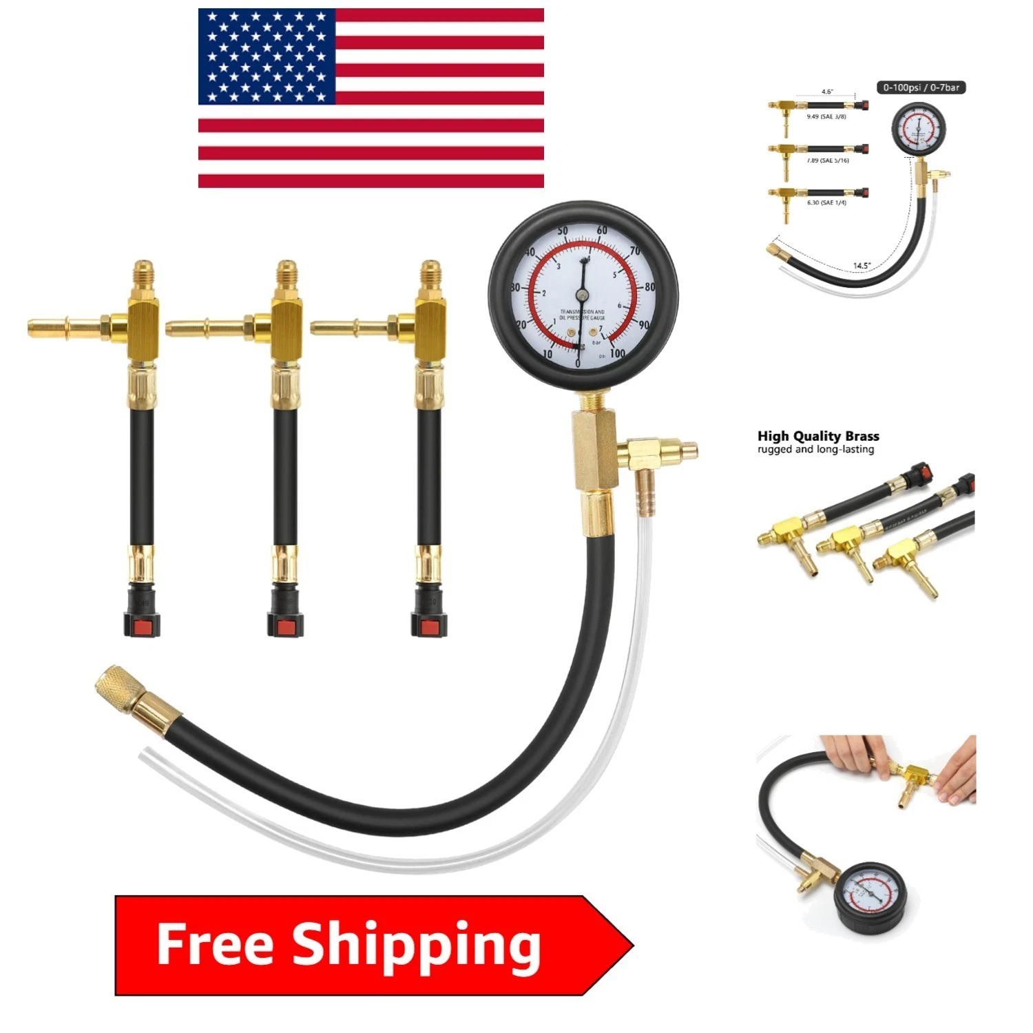 Universal Fuel Pressure Tester Kit with Corrosion Resistant Hose – 1 Count