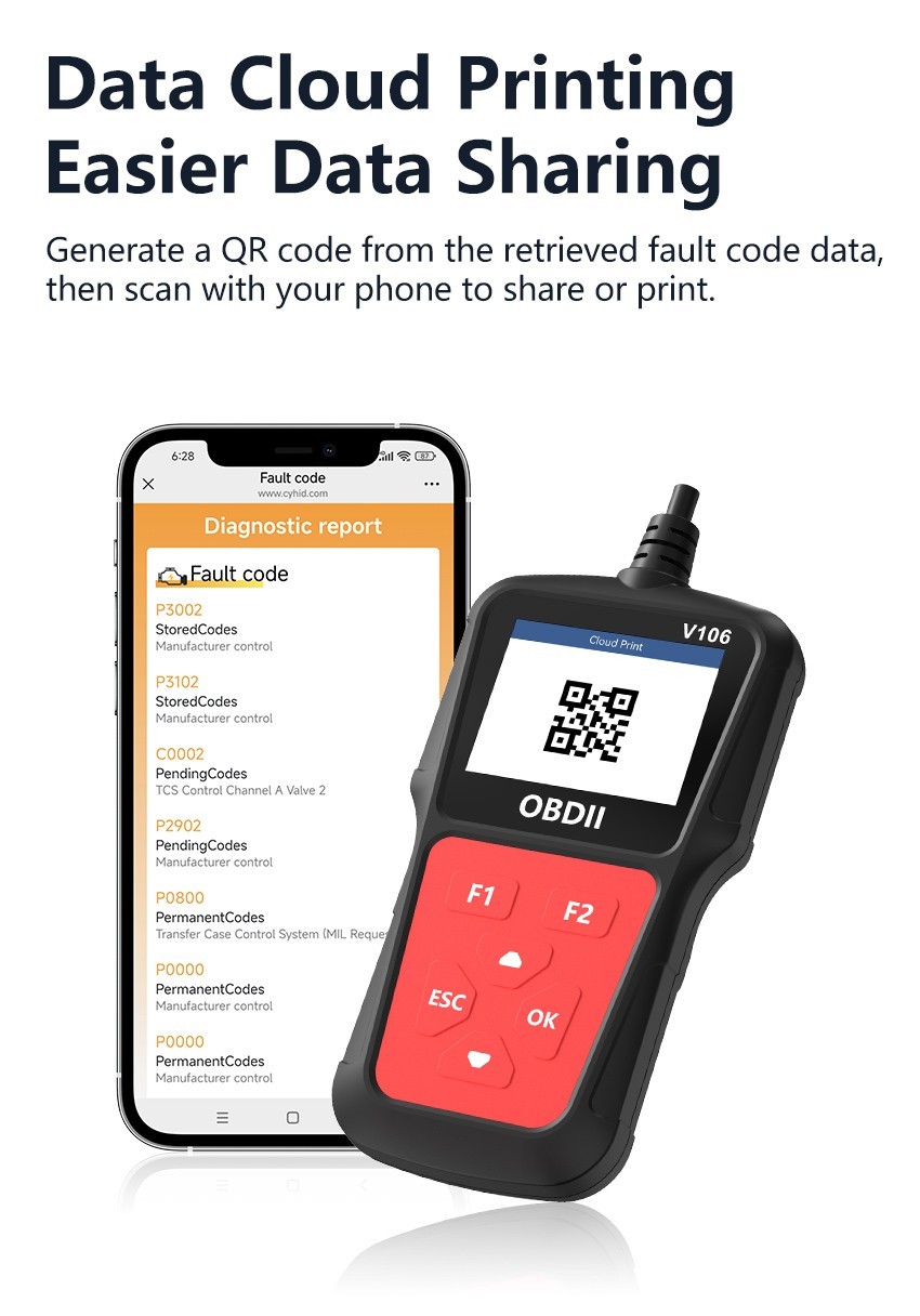 2026 2.4” OBDII Scanner Code Reader I/M Readiness Oxygen Sensor Test EVAP Test
