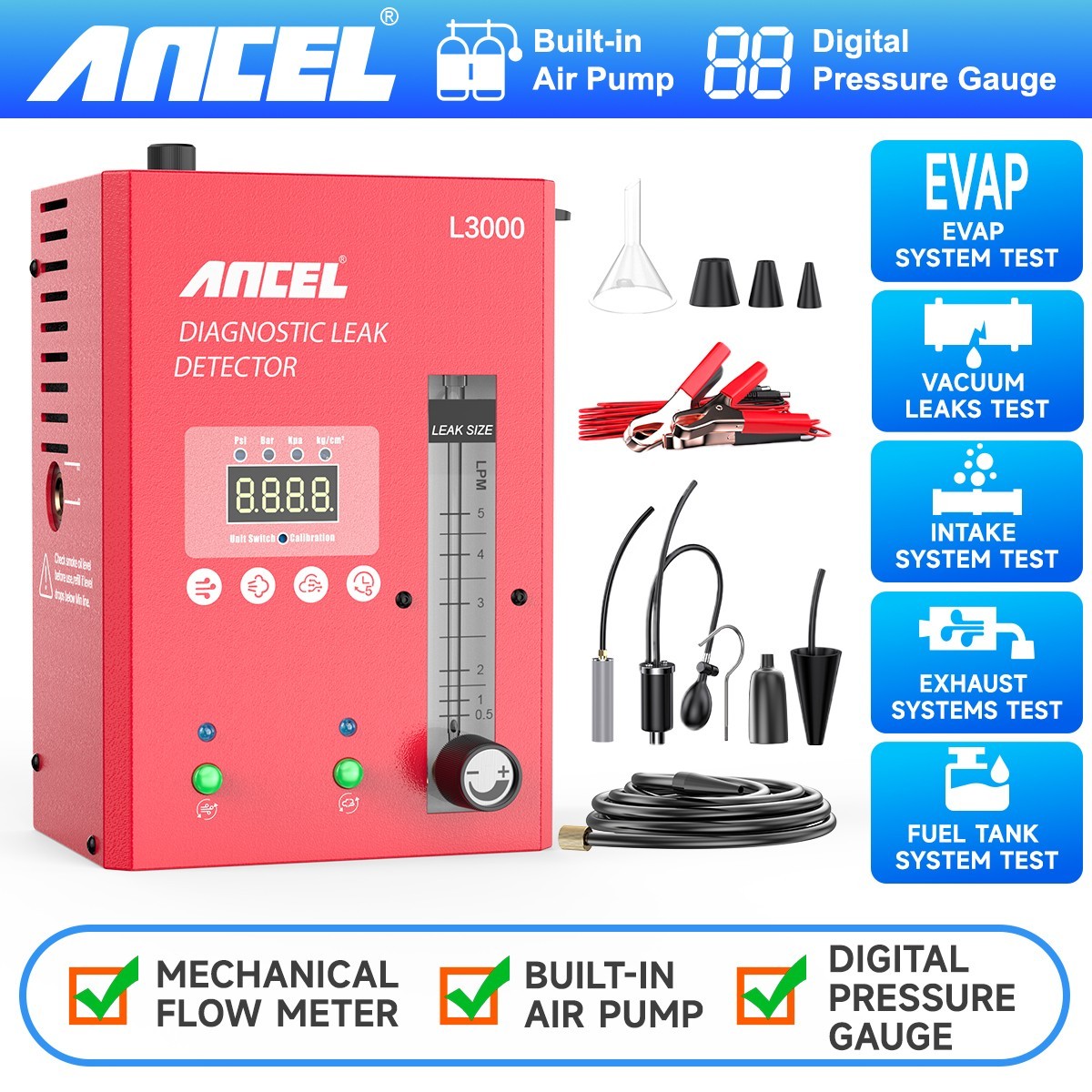 ANCEL L3000 EVAP Digital Pressure Gauge Leakage Detector Fuel Tank System Test