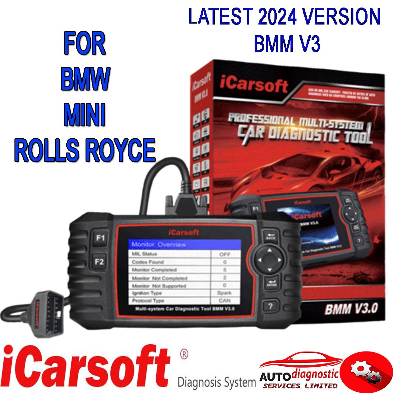 2024 iCarsoft BMM V3 Full System Diagnostic Scan Tool For BMW, Mini, Rolls Royce