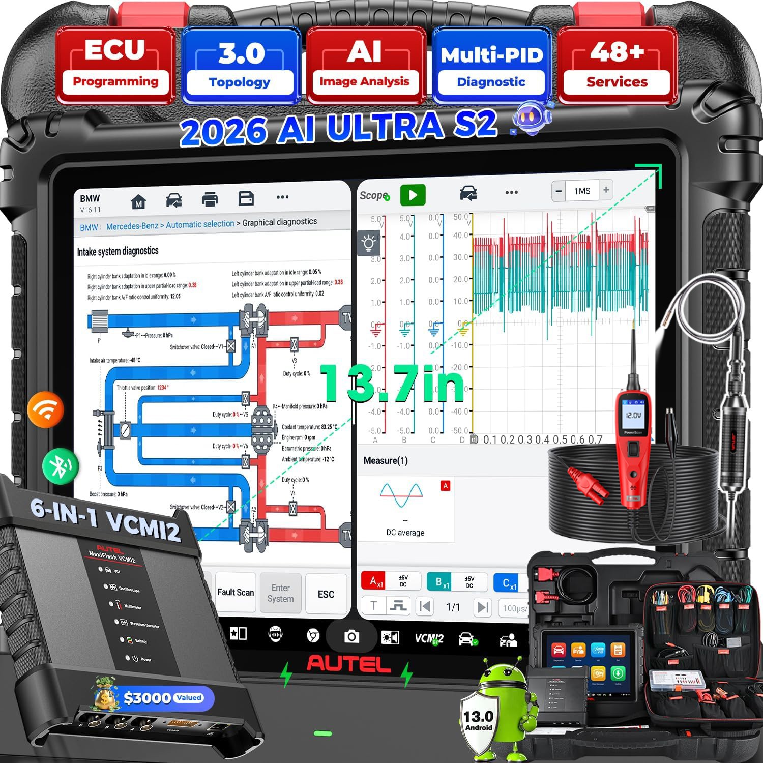 Autel MaxiSYS Ultra S2 6in1 Scanner VCMI2 AI Programmer 4- Channel Oscilloscope