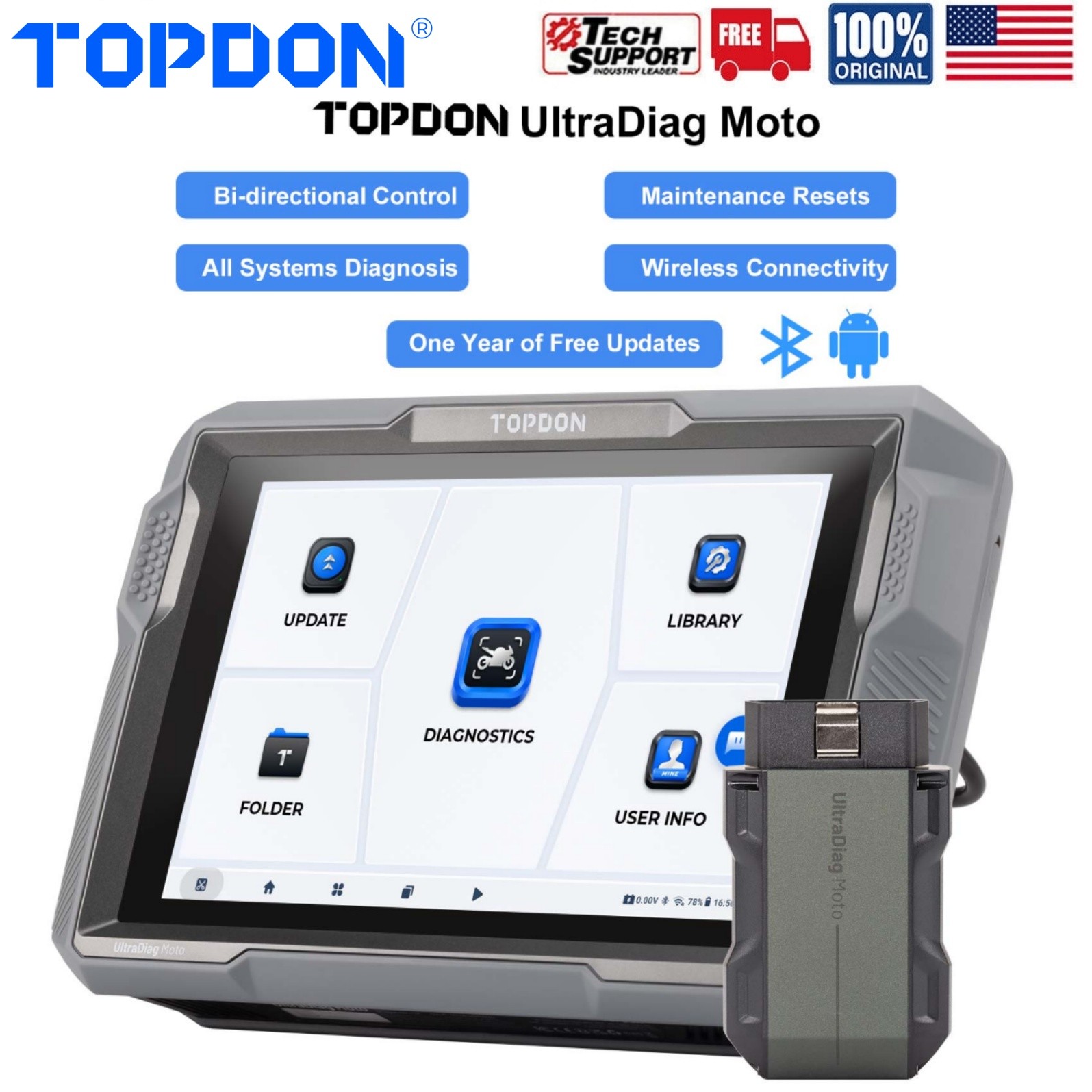 TOPDON UltraDiag Moto Wireless Motorcycle Diagnostic Scan Active Test Oil Reset