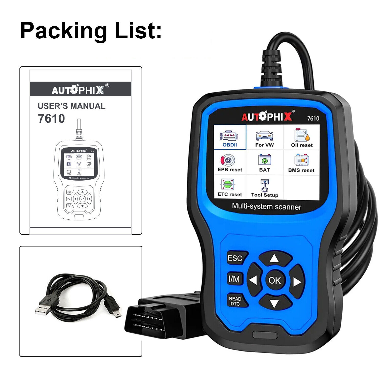 AUTOPHIX 7610 Car All System OBD2 Diagnostic Scanner EPB Brake Pads ABS Bleeding