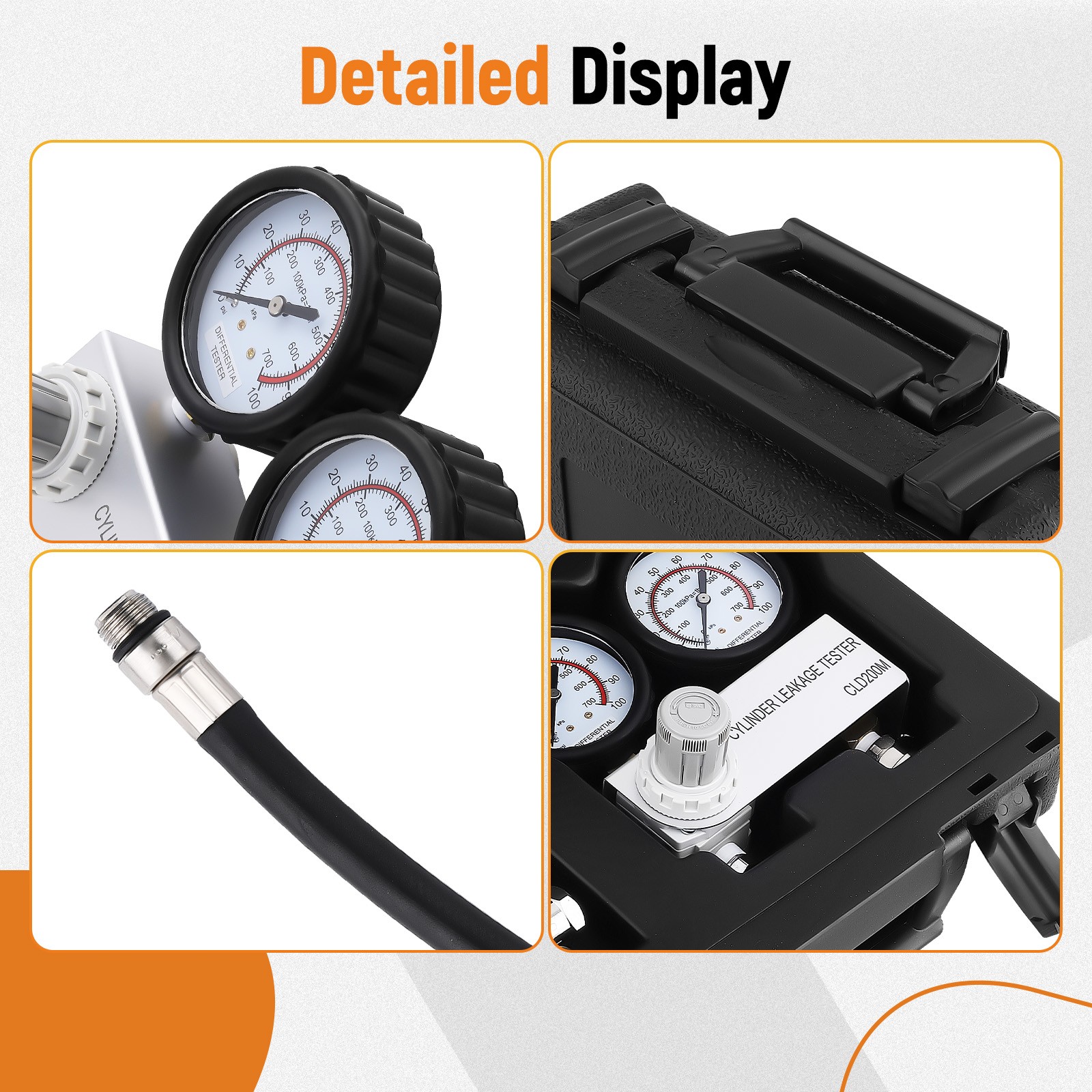 Black Dual Gauges + Thread Adapters Cylinder Leakage Tester Kit