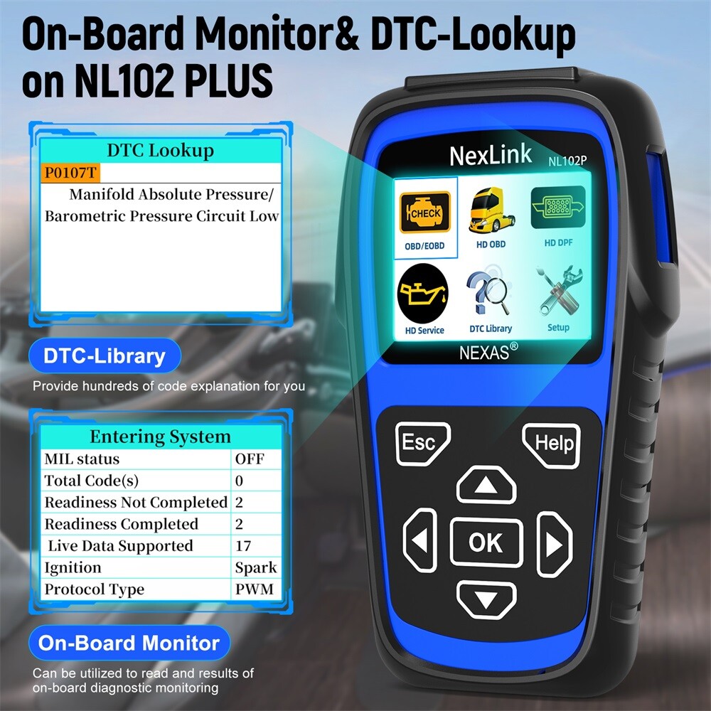 NEXAS NL102P Diesel Heavy Duty Truck OBD Scanner Diagnostic Tool DPF Oil Reset