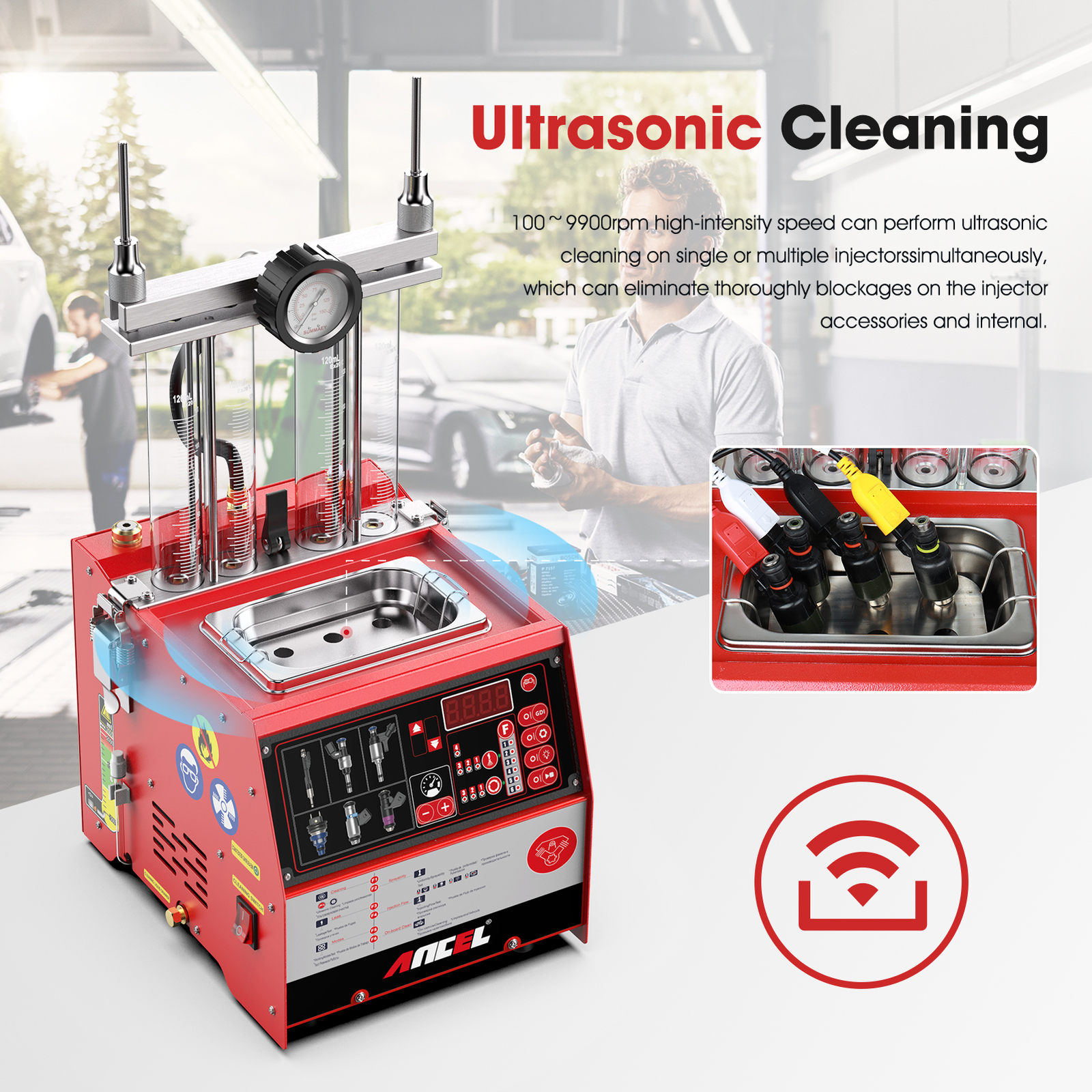 ANCEL AJ400 GDI EFI TSI Fuel Injector Cleaner Tester Ultrasonic Cleaning Machine